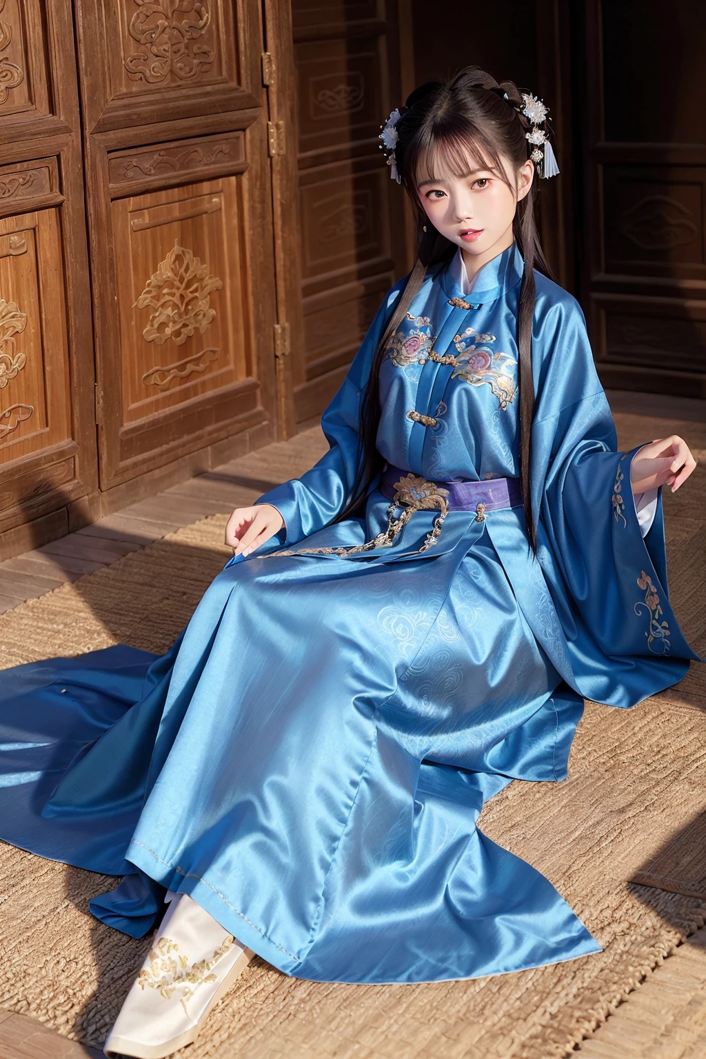 (8k, best quality, masterpiece:1.2), (realistic, photo-realistic),1girl, cute, ((crawl)), dating,(smile:1.15), (closed mouth) small breasts, beautiful detailed eyes, (Hanfu, ming, ming Dynasty, ming clothing: 1.4),full body,