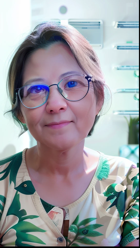 There's a woman in glasses and a green shirt smiling, imagem de perfil, foto do perfil, taken in early 2023, retrato frontal, imagem do avatar, foto de perfil headshot, photo from behind, Directed by: Nandor Soldier, imagem frontal, Close Up foto retrato, fernanda suarez, foto retrato, close-up headshot, foto de perfil, Foto realista