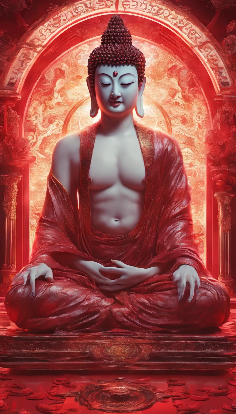 Blood red room, Flashing white TV screen, BUDDHA STATUE, cabelos preto e longos, with hair dishevelled, Cover one eye and face, Bright red eyes, Wearing a white transparent robe, Looming full breasts,liquor,Devil, reaching out her hands,Straighten your body, Red nails are exposed, Pinch the camera, hyper HD, Anatomically correct, Textured skin, Super detail, High details, High quality, A high resolution, 8K, hyper HD, Anatomically correct, Textured skin, Super detail, High details, High quality, Best quality, 8K,Leishnampo,Room 2,Horror