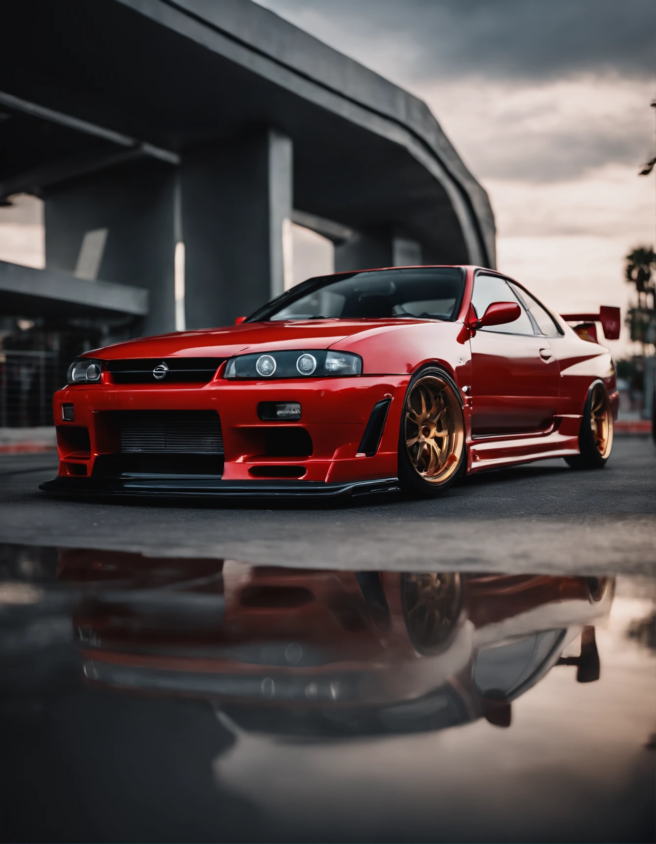 Picture a striking scene featuring a meticulously lowered and modified wide-body Nissan R33, embodying automotive artistry with its customized details. Zoom in on micro-details, capturing the intricacies that set this modified masterpiece apart.

Highlight the lowered stance of the R33, showcasing the precision of its suspension modifications and the way it hugs the road. Capture the wide-body transformation, emphasizing the flared fenders and the bespoke design that enhances the car's aggressive and unique aesthetic.

Focus on the customized elements such as the intricately designed rims, meticulously painted brake calipers, and any personalized decals or graphics that contribute to the car's individuality. Explore the micro-details of the body modifications, from the sculpted lines to the carefully chosen materials that elevate its visual appeal.

Consider the lighting, whether it's natural sunlight highlighting the car's contours or artificial illumination emphasizing specific features. Pay attention to reflections on the polished surfaces, showcasing the attention to detail in the car's finish.

This detailed prompt aims to inspire a visually captivating depiction of a lowered and modified wide-body Nissan R33, with a focus on micro-details that showcase the artistry and craftsmanship behind this customized automotive gem.