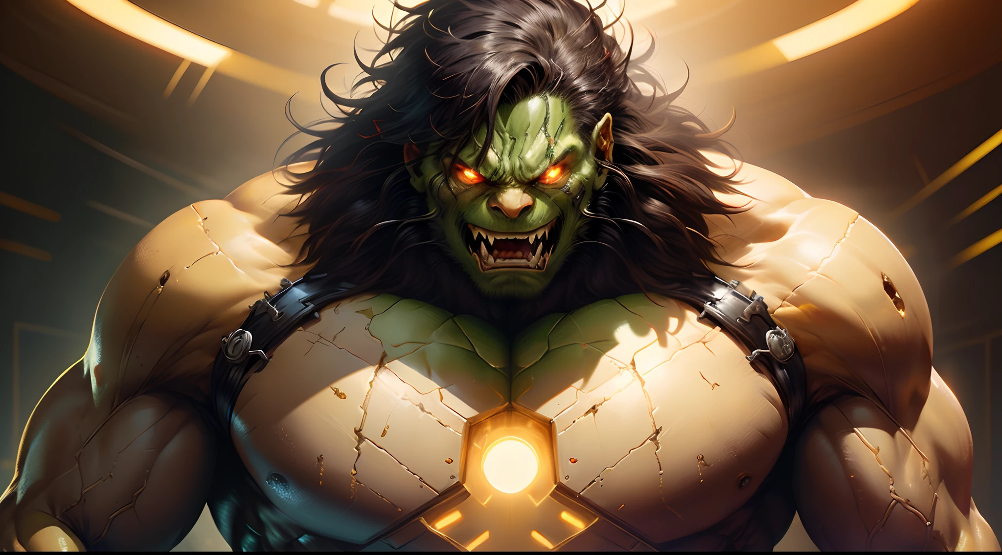 The incredible hulk with gold grill growling eyes glowing red