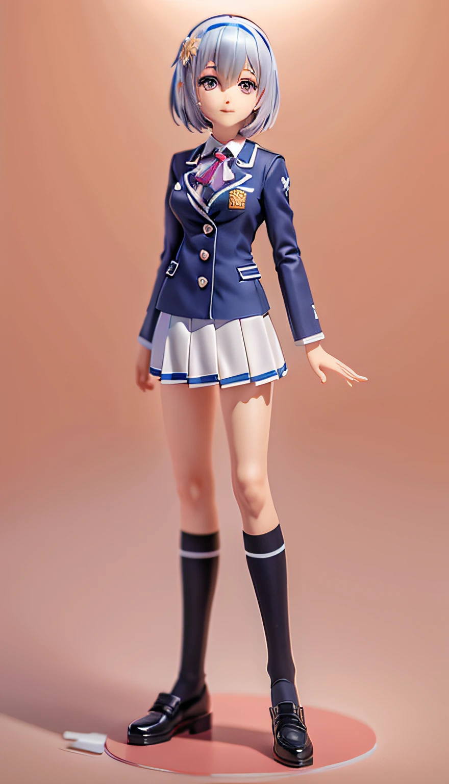 blind box toy style, a woman in a school uniform is standing with her hands out, happy face, magical school student uniform, beautiful anime high school girl, official character art, tobiichi origami from date a live, anime girl named tobiichi origami, single character full body, a hyperrealistic schoolgirl, anime vtuber full body model, anime full body illustration