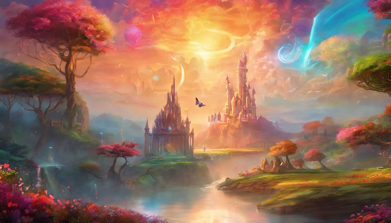 estilo sidon, Sky with vibrant colors,  varias almas sendo arrebatadas por Deus, Uma imagem linda. VARIAS ALMAS, utopian world, grandes cores brilhantes, luxuosas, altamente detalhado, hdr, perfeito, flawless world, reflective surfaces, Subsurface dispersion, Beyond imagination, 8K, global ilumination, grande angular, raios divinos, mundo dos sonhos