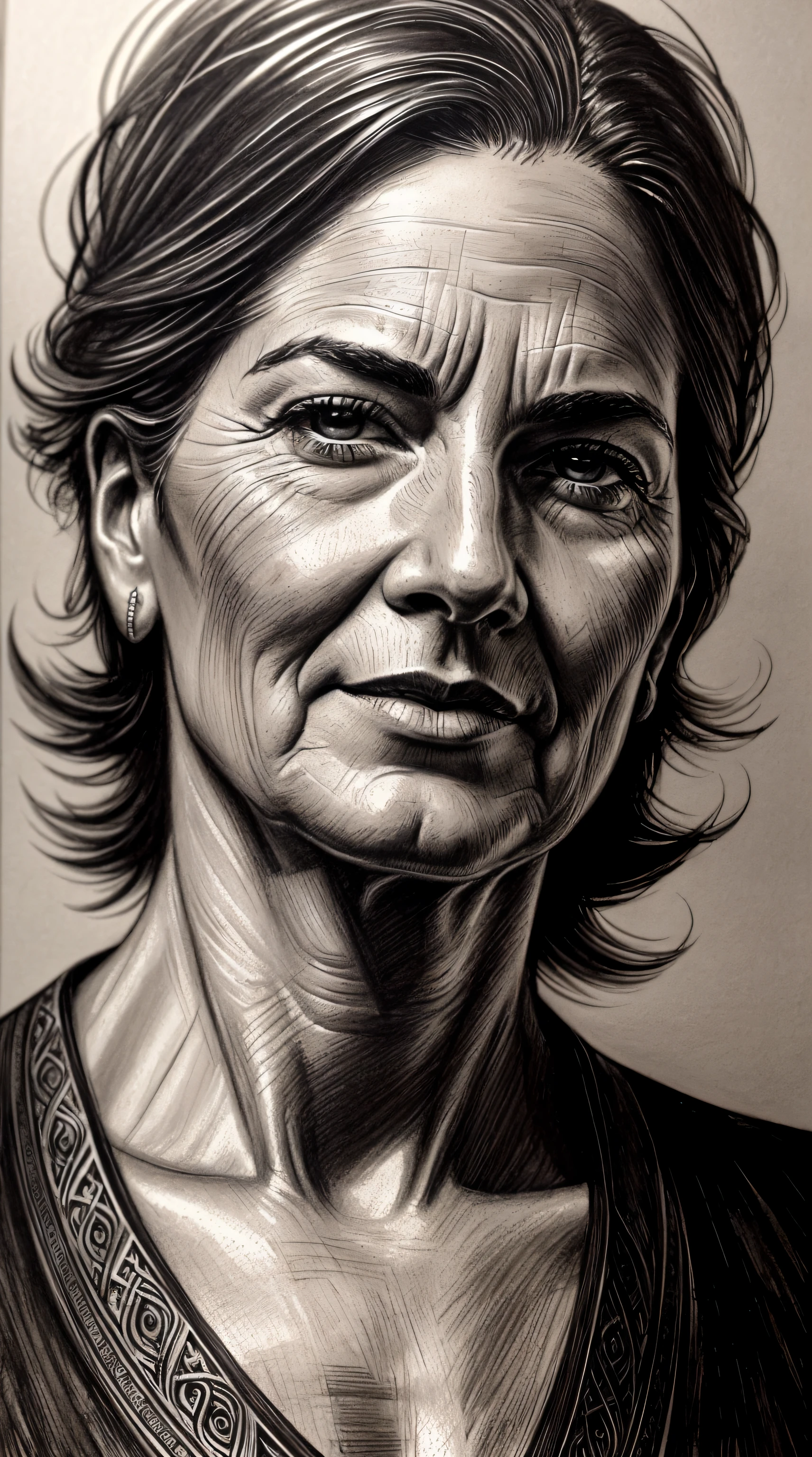 sketching,character sketch,Black and white painting,Sharpen, intaglio, closeup cleavage, Best quality, Ultra-detailed, Photorealistic 1.4, Super detailed skin, Natural hair color, (1 American man), 66 years old,(Solo),traditional garb