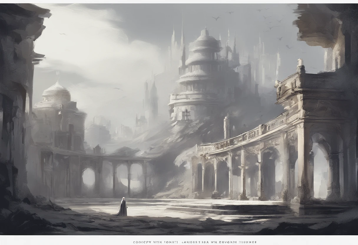 Shades of white, borgar , shadowing, Gloomy atmosphere, darkly, ((natta)),
