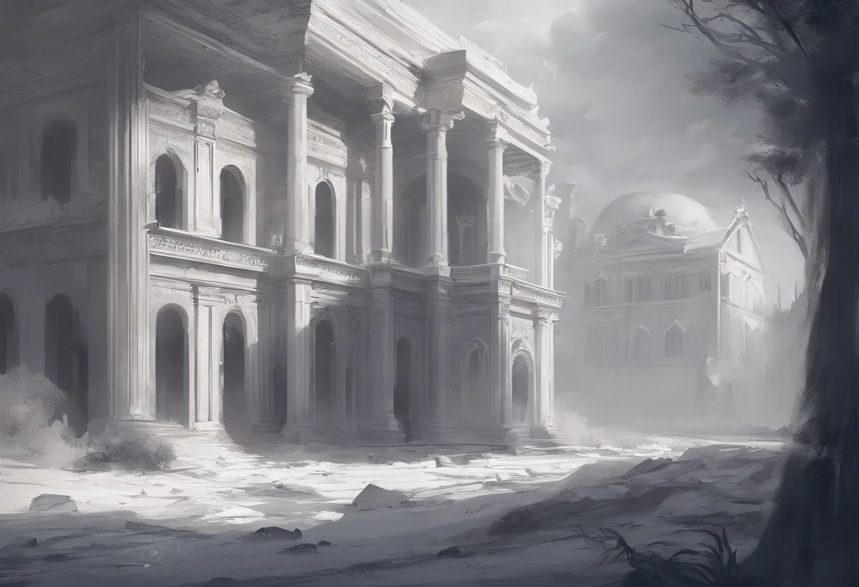 Shades of white, borgar , shadowing, Gloomy atmosphere, darkly, ((natta)),