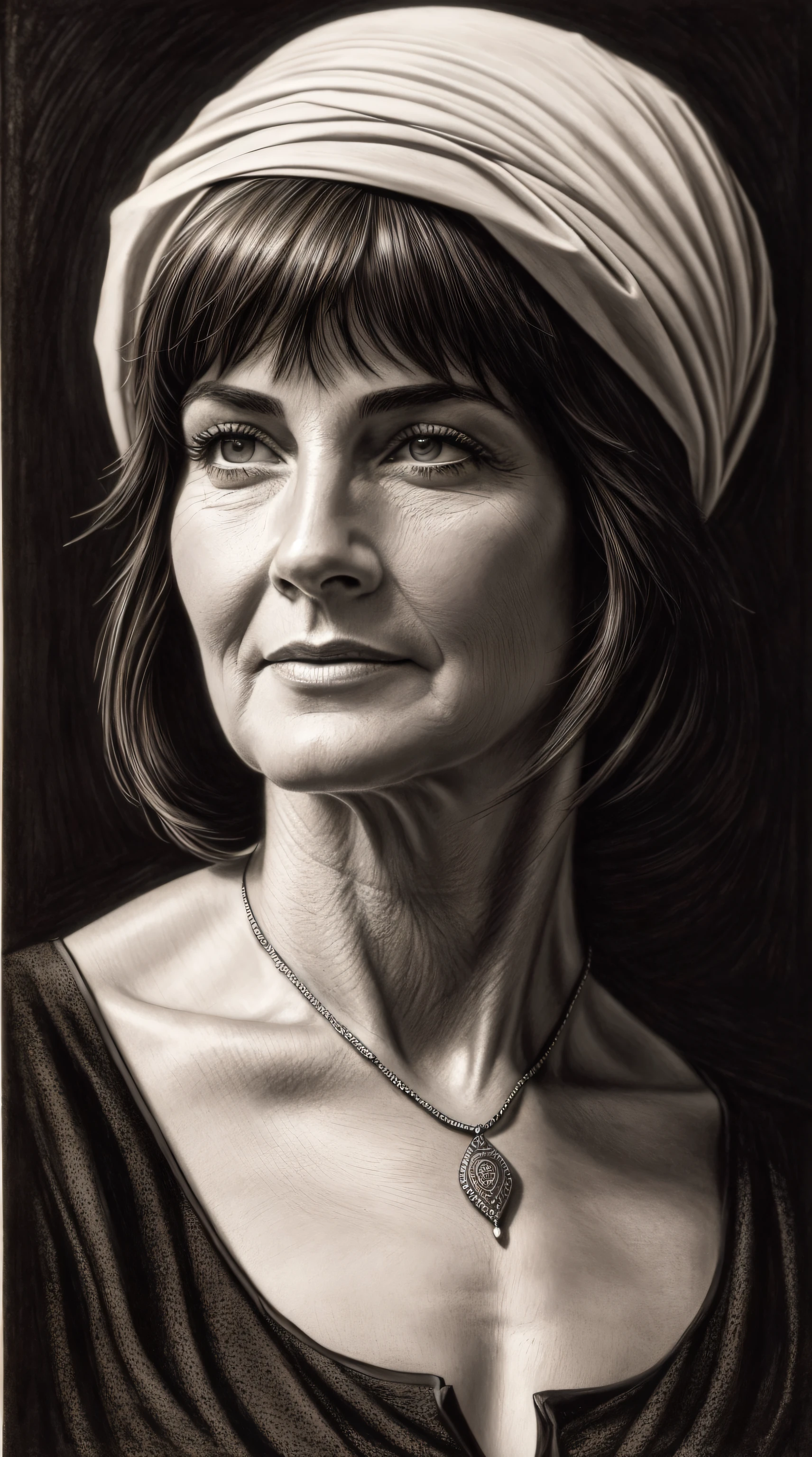 sketching,character sketch,Black and white painting,Sharpen, intaglio, closeup cleavage, Best quality, Ultra-detailed, Photorealistic 1.4, Super detailed skin, Natural hair color, (1 American man), 66 years old,(Solo),traditional garb