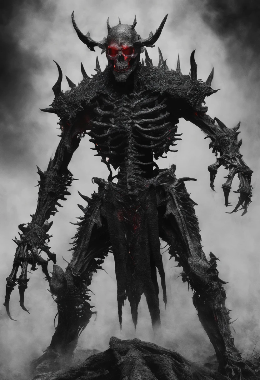 devil horns，Claws，battleaxe，Spooky environment，dentes pontiagudos，Berserker，full bodyesbian，Powerful aura，A strong sense of oppression，incredibly detailed，Red-eyed skeleton，The flames of hell are raging，Skeleton Legion，Ultra photo realsisim