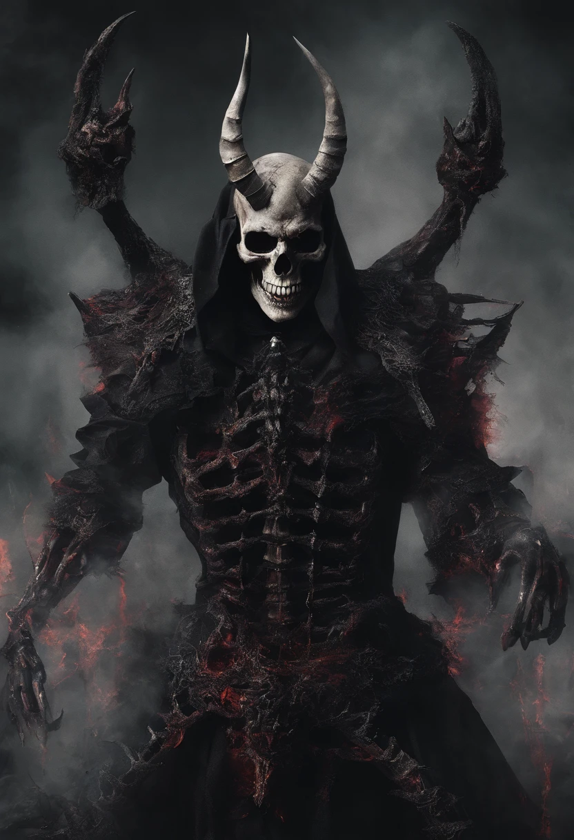 devil horns,Claws,battleaxe,Spooky environment,dentes pontiagudos,Berserker,full bodyesbian,Powerful aura,A strong sense of oppression,incredibly detailed,Red-eyed skeleton,The flames of hell are raging,Skeleton Legion,Ultra photo realsisim
