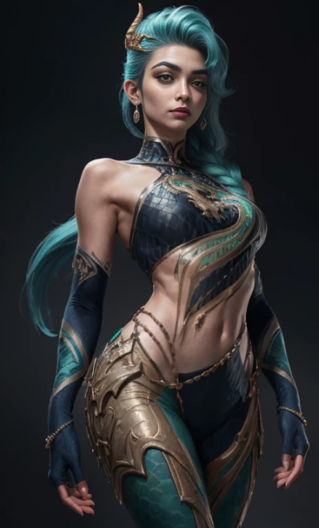 ((Tall girl reciting mantras)), peeking out from under his forehead, BREAK, (Fog in the background, Chaos, destruction, Gold Chains, Blood and sand), (Slim_thights:1.3), ((big breastes)), Slender_thights, aqua hair, 1girl, 独奏, (shapely body:1.4), generous cleavage, Skinny, detailed anatomy, the perfect body, Detailed body, detailized face, Beautiful anatomical eyes. BREAK Kaisa Dragon Lagoon, The BREAK is very detailed, Intricately detailed art, Artstation's Detailed Triadic Color Trend in Unreal Engine 5, 8K resolution, deviantart masterpiece. (extreme close up portrait).