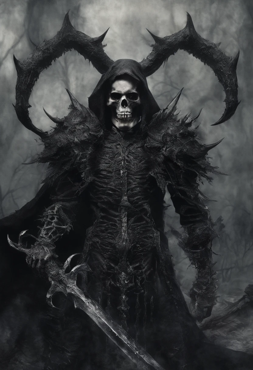 devil horns,Claws,battleaxe,Spooky environment,dentes pontiagudos,Berserker,full bodyesbian,Powerful aura,A strong sense of oppression,incredibly detailed,Red-eyed skeleton,The flames of hell are raging,Skeleton Legion,Ultra photo realsisim