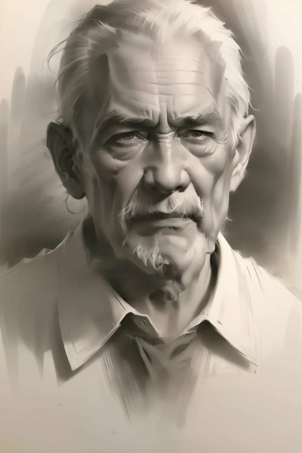 Charcoal painting of a crying old man, Portrait drawing, Head & Shoulder, Detailed face,  (Old grandfather one, Solo), In the style of Andrew Lomis, norman rockwell, Old master drawings and prints, expressive character . Masterpiece, ((木carbon描图)) , full body drawing.