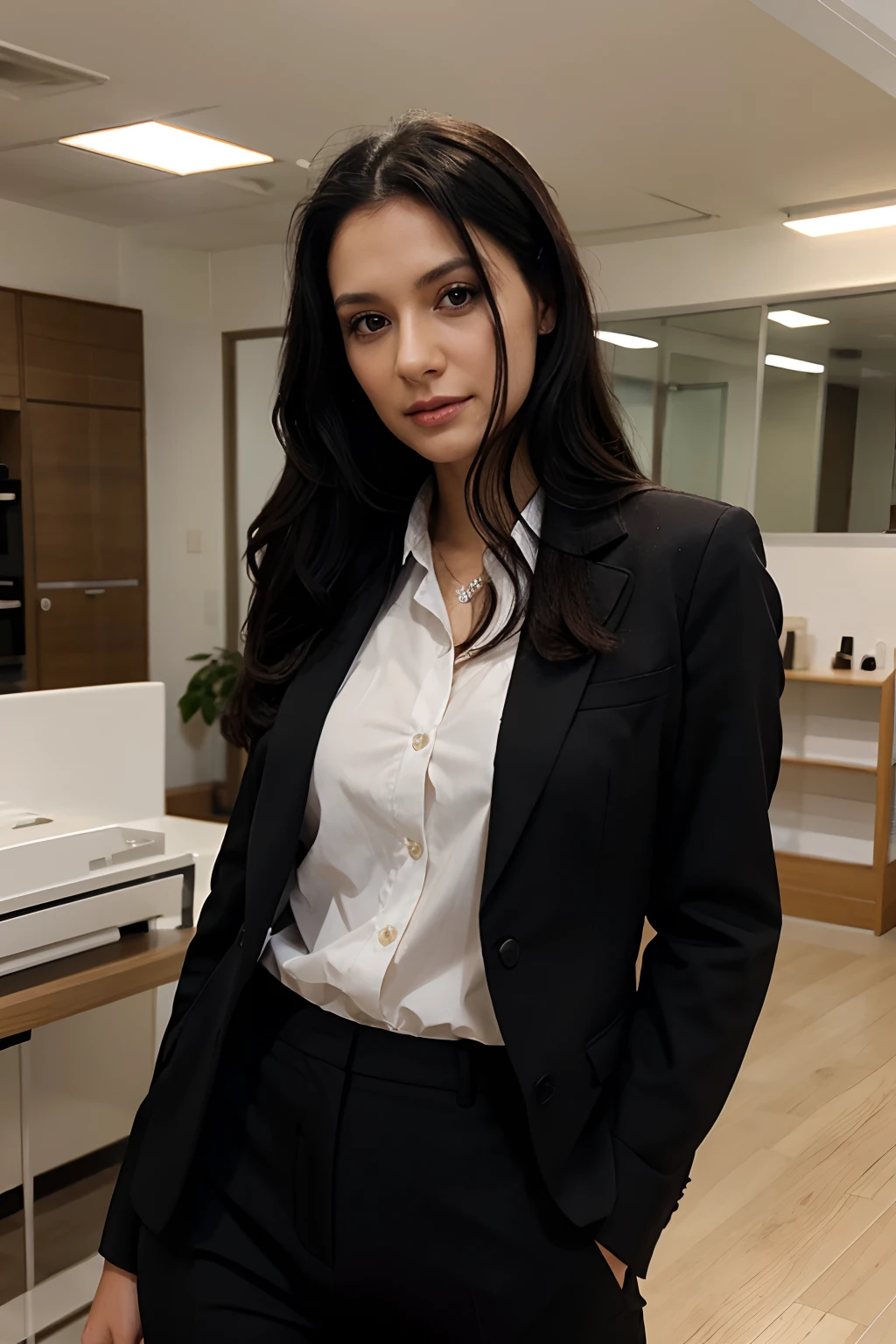Karina from Aespa, business suit, long black hair