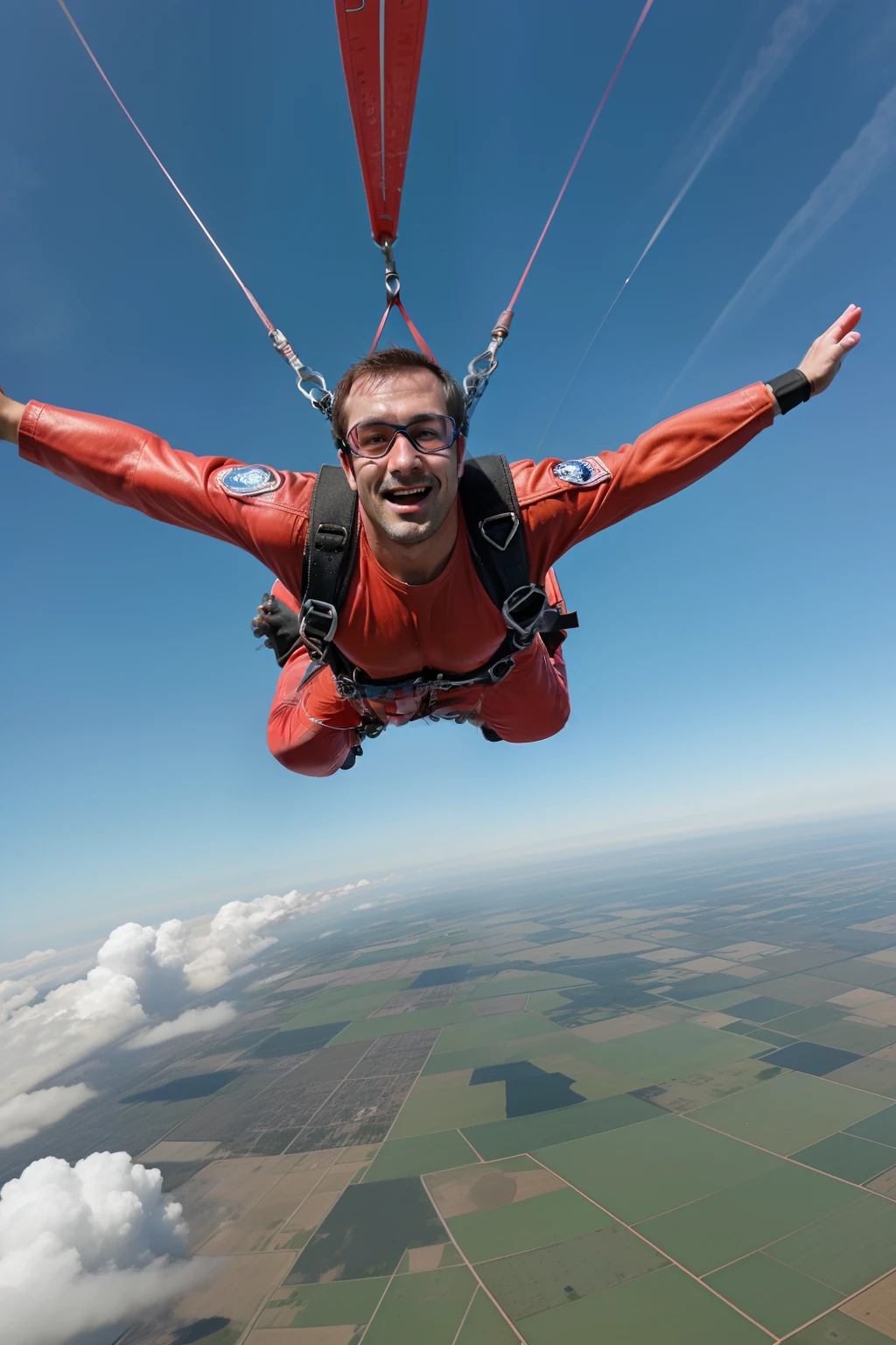 Man skydiving in a pretty blue sky, skydiving