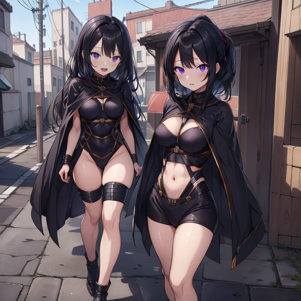 (8k), (hyper detailed), (ultra quality), (masterpiece), (anime), (detailed machine), (beautiful girl), (beautiful background), (beautiful body), petite, small breast, slim legs, silky black hair, extra long hair, voluminous hair, detailed beautiful purple eyes,cape, fusion robot, (mechanical armored), bondage, fucked, nude