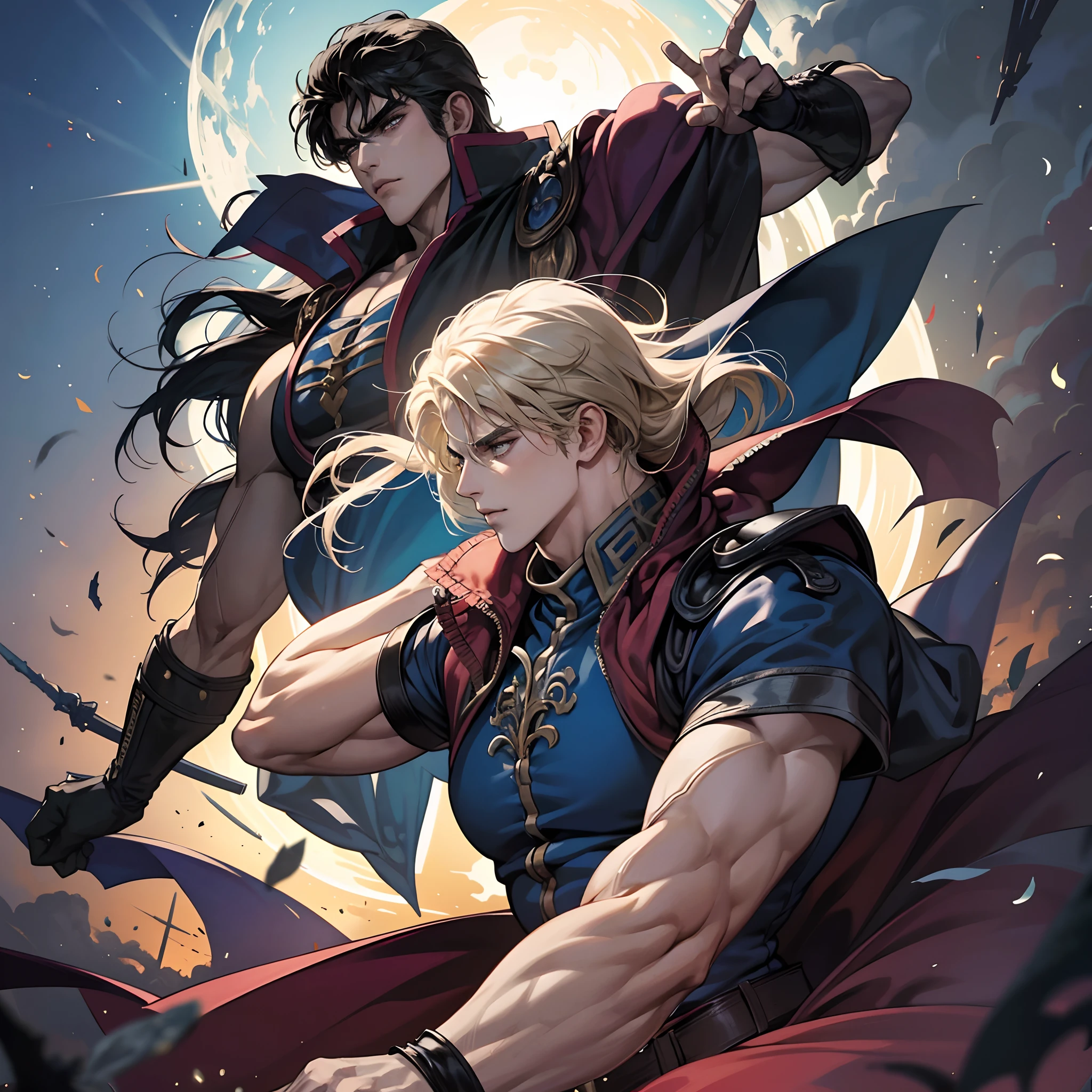 Hokuto no ken kenshiro style musclé Islamic Wear Castlevania Shadow Lord beau musclé mais armure Lord Dracula menant des troupes armées de démons à la guerre hyper réaliste super détaillé Dynamic pose super détaillé visages hyper réaliste super détaillé