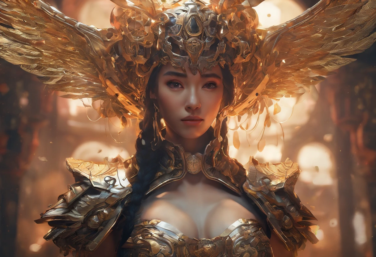 (L1vvydunne:.95), High angle photo of gorgeous young Valkyrie woman in Stefan Kostic style, Realistic skin texture,(winged helmet:1.1), (Valkyrie armor:1.2), 1 / 2 Body cropping, 8 5mm art lens, f 1. 2, Sharp focus, 8 k high definition, insanely details, Intricate, elegant, Official art by Stanley Lau and Artgerm、Top quality ultra-detailed CG art、barechested：１.２）、Brown hair、Lively girl、White T-Shirts、Extraordinarily cute、A super handsome anthropomorphic oil-paper umbrella in Pixar style，, Detailed lights, Sharp eyes, musculature, Surreal, Super fine, Luxurious,, Charming big eyes,, Surreal, Ultra-detailed effects, Luxurious, elegant, with an intricate, Gorgeous, illusion engine, Octane rendering, 8K, Liberal realism，Black crystal eyes，Ancient China，Extreme light and shadow，4k画质，35yo，cabelos preto e longos，Lots of decorations，Gorgeous gold jewelry，Fairy air fluttering，Ancient long skirts，full bodyesbian，Beautiful feet，，Mochizuki style，Normal，Detailed colorful