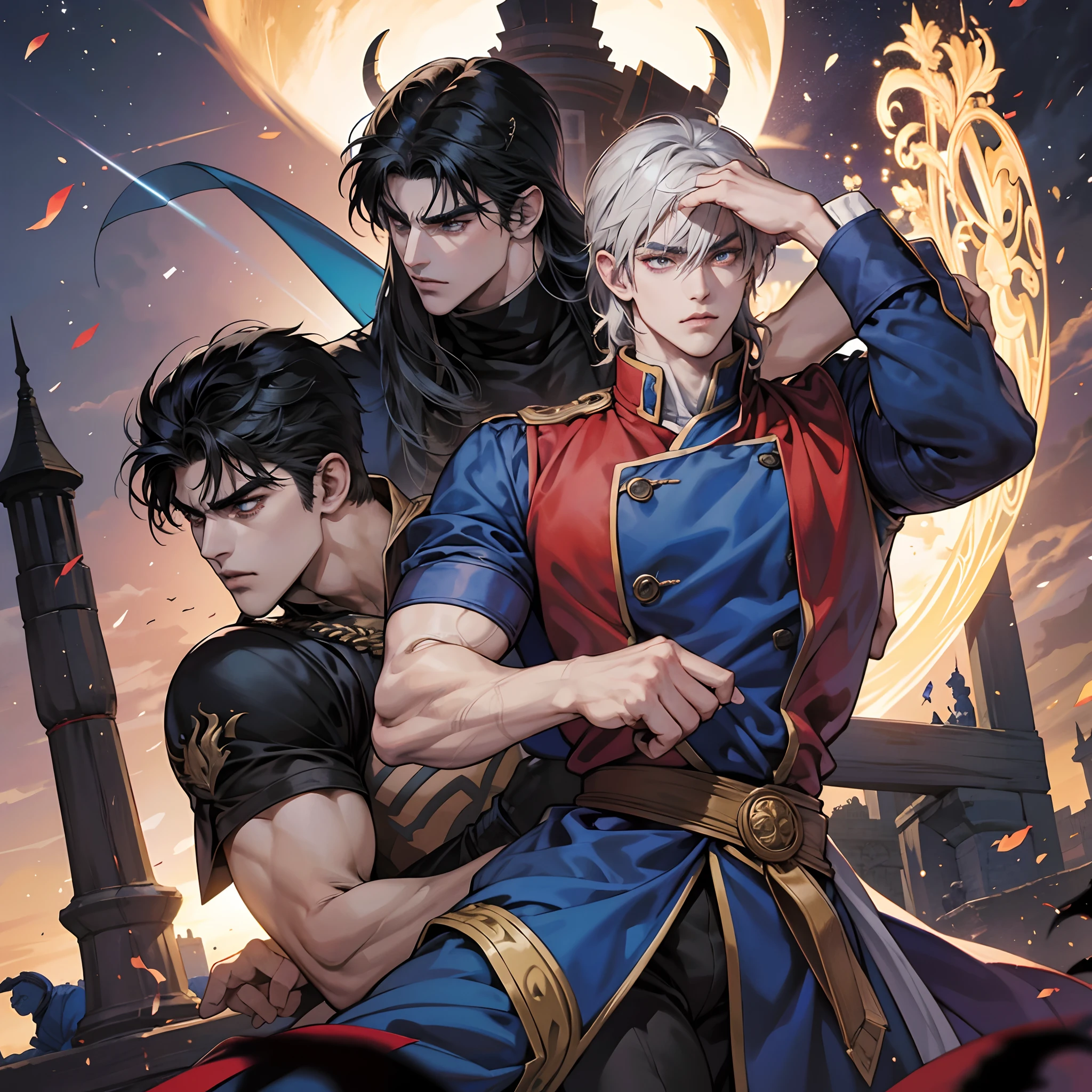 Hokuto no ken kenshiro style musclé Islamic Wear Castlevania Shadow Lord beau musclé mais armure Lord Dracula menant des troupes armées de démons à la guerre hyper réaliste super détaillé Dynamic pose super détaillé visages hyper réaliste super détaillé
