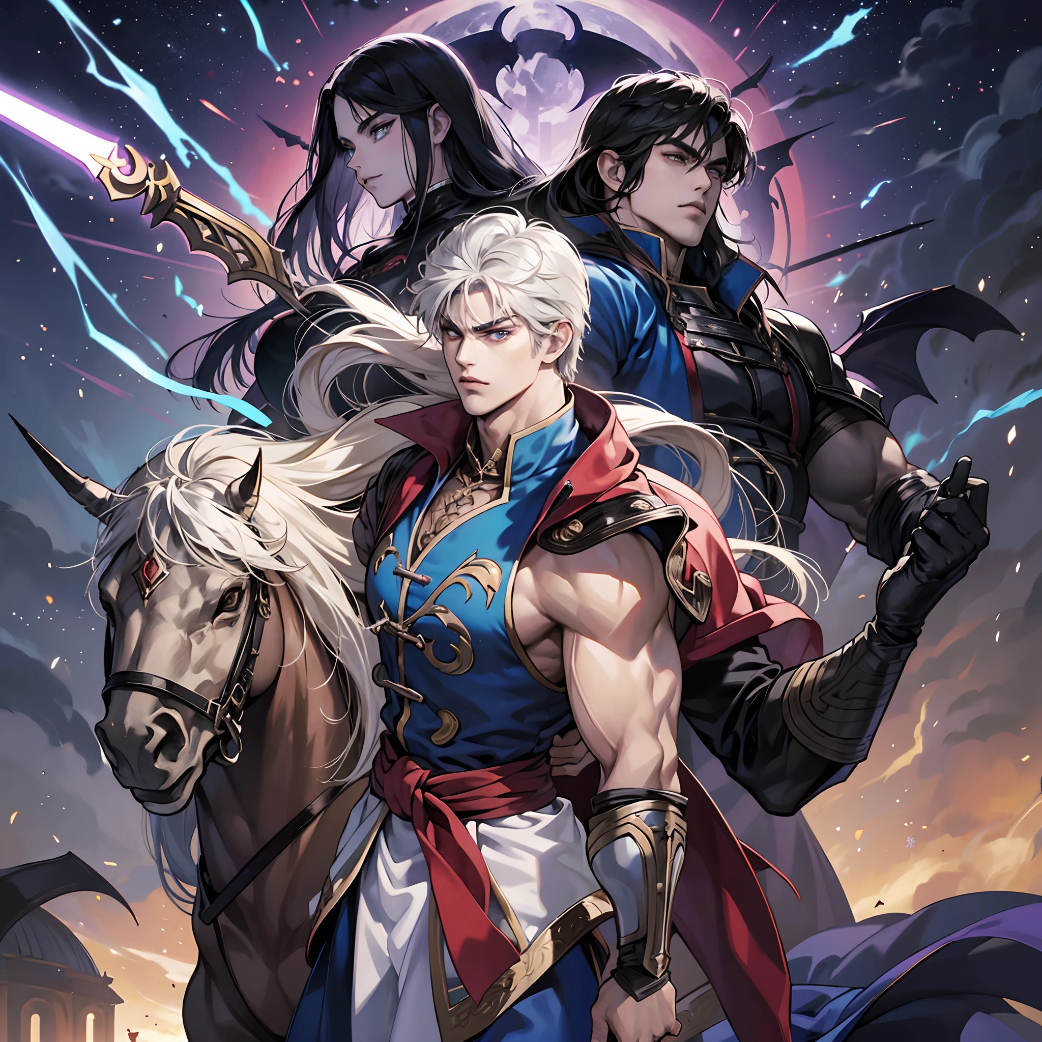 Hokuto no ken kenshiro style musclé Islamic Wear Castlevania Shadow Lord beau musclé mais armure Lord Dracula menant des troupes armées de démons à la guerre hyper réaliste super détaillé Dynamic pose super détaillé visages hyper réaliste super détaillé