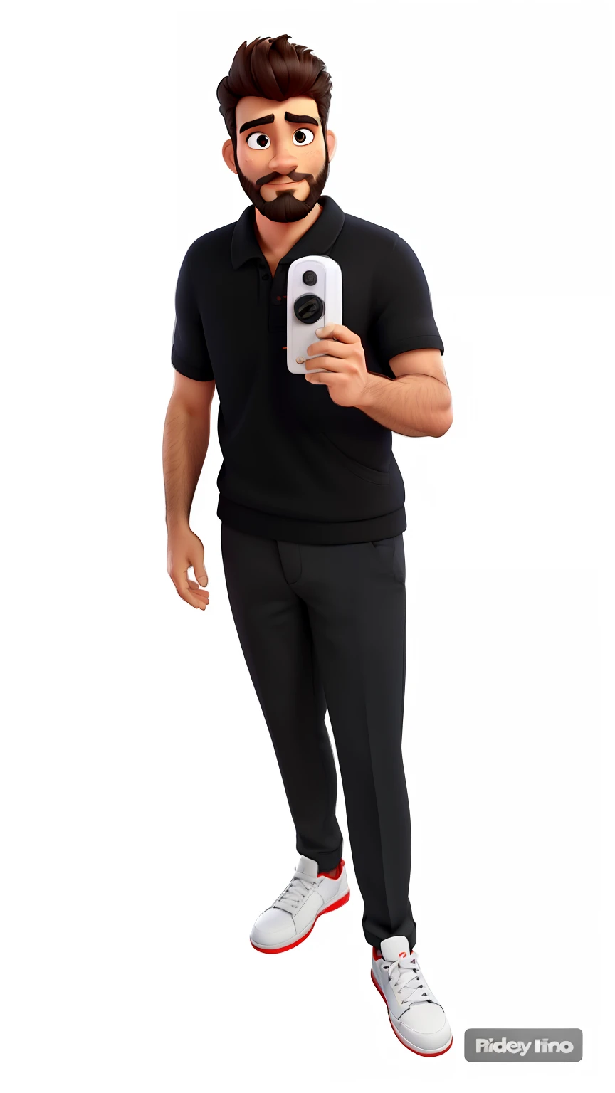 Pode melhorar barba mais rala com uns fios brancos, Make the full body appearing white red shoes. Man stands on black background on a speaker-like stage with microphone in one hand and book in the other in Disney pixar style best quality, maior qualidade.