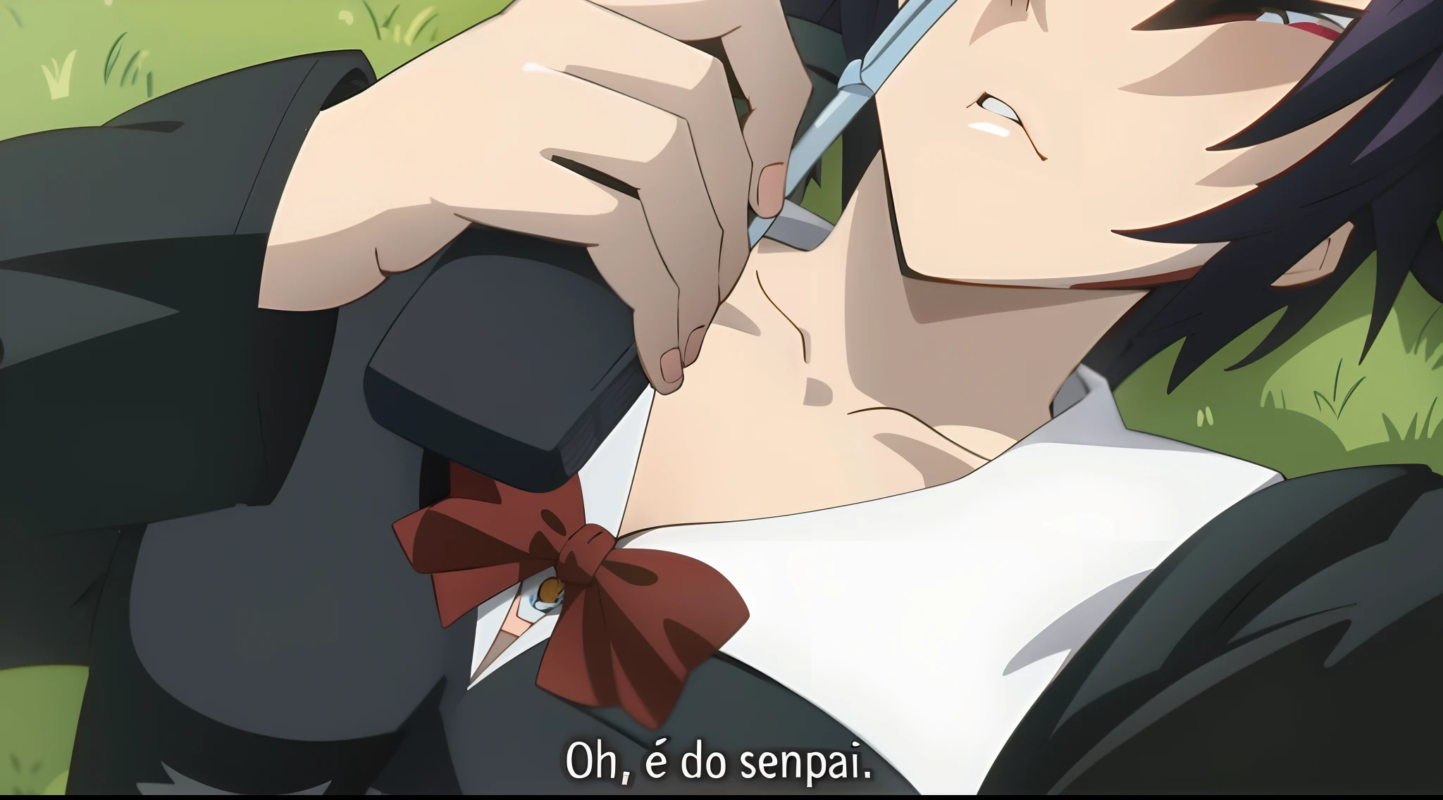 mulher falando em um celular com uma gravata borboleta, FLCL + Golgo 13 :10, cuta anime, Otaku Gangasta, ( ( ( Yoh Yoshinari ) ) ), detalhes finos. anime. Peles, gendo ikari smoking a joint, cena de anime, em um anime, ( Evangelion ), captura de tela do anime, screencap anime