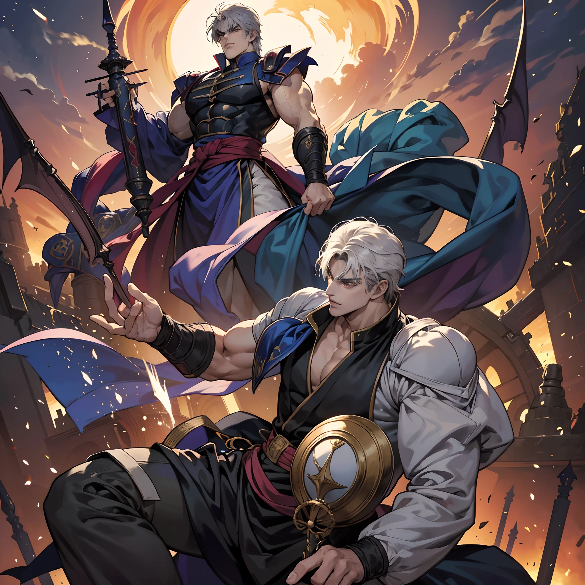 Hokuto no ken very muscular kenshiro style musclé Islamic Wear Castlevania Shadow Lord beau musclé mais armure Lord Dracula menant des troupes armées de démons à la guerre hyper réaliste super détaillé Dynamic pose super détaillé visages hyper réaliste super détaillé