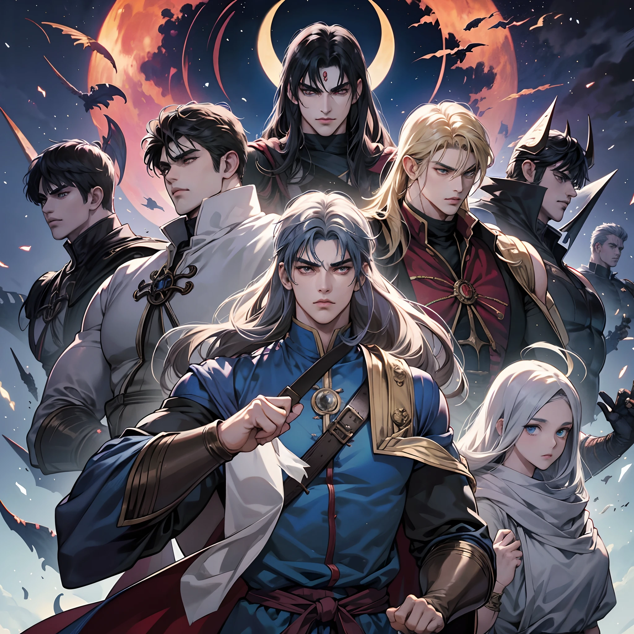 Hokuto no ken very muscular kenshiro style musclé Islamic Wear Castlevania Shadow Lord beau musclé mais armure Lord Dracula menant des troupes armées de démons à la guerre hyper réaliste super détaillé Dynamic pose super détaillé visages hyper réaliste super détaillé
