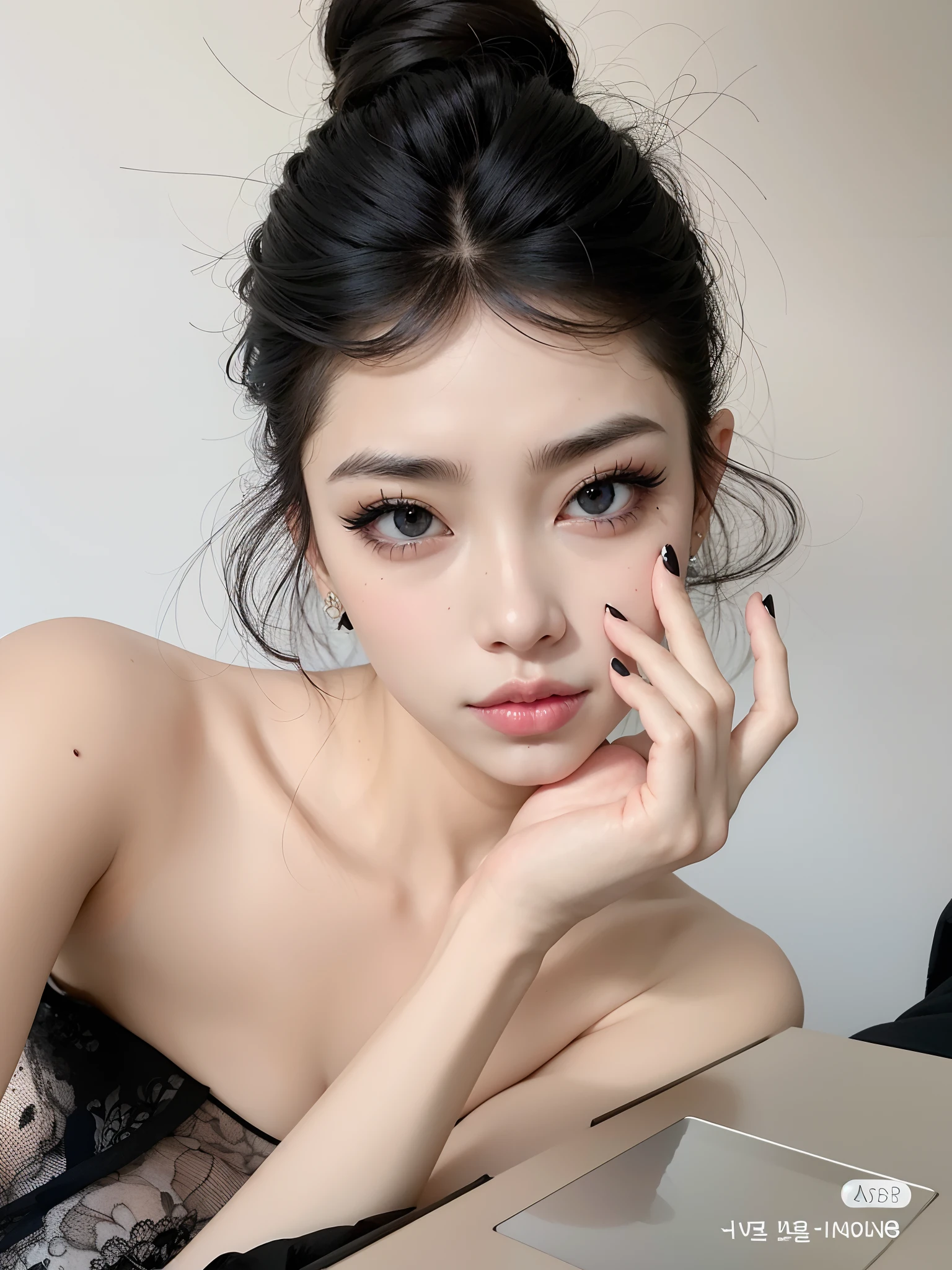 Arafed woman in a black dress and a black blouse is posing for a photo, Cara sexy con maquillaje completo, Beautiful aesthetic face, maquillaje popular de Corea del Sur, maquillaje coreano popular, cabello ????? y ojos grandes, ulzzang, 19 year old girl, Round Chin Eyeliner Black, cruel korean goth girl, cara extremadamente hermosa, Cara perfecta )