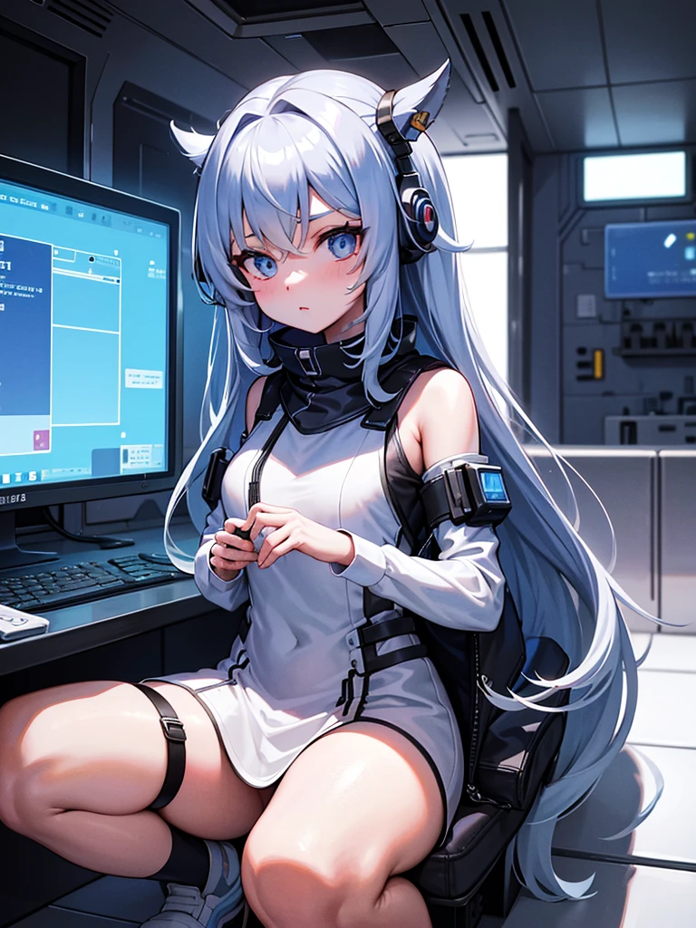One girl、Inside the spacecraft、A girl and a beautiful sight are spreading。The walls and ceiling are covered with panels of futuristic design.、It has a fantastic glow。The interior of the ship is spacious々and々And々And々And々And々And々And、A variety of scientific instruments and consoles are located。The interior space of the spacecraft is、、、、、、、It features a silvery metallic texture and a curvaceous design、focus on girl