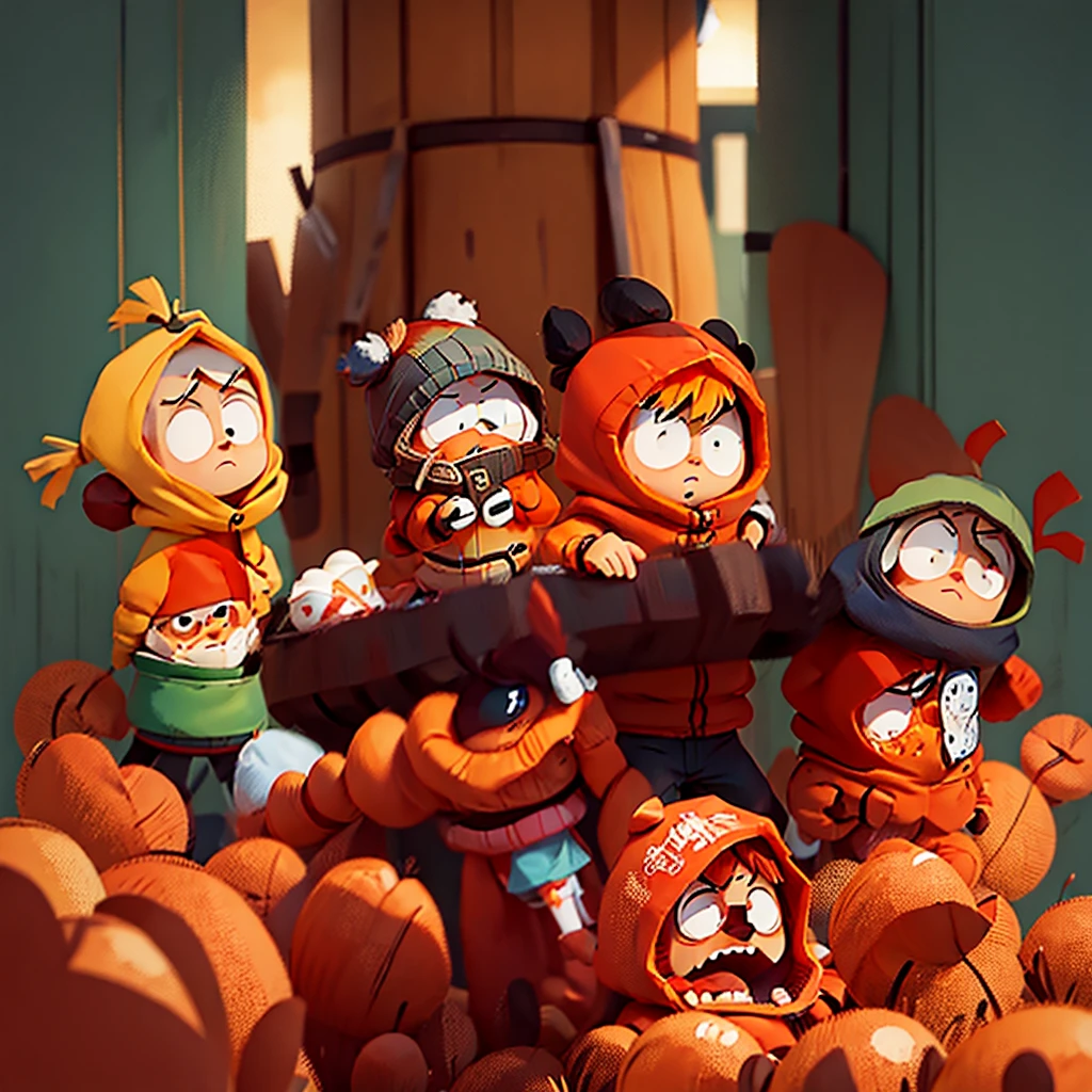 Team of Kenny McCormick run out Chinese Restaurant on Bloody, South Park Style