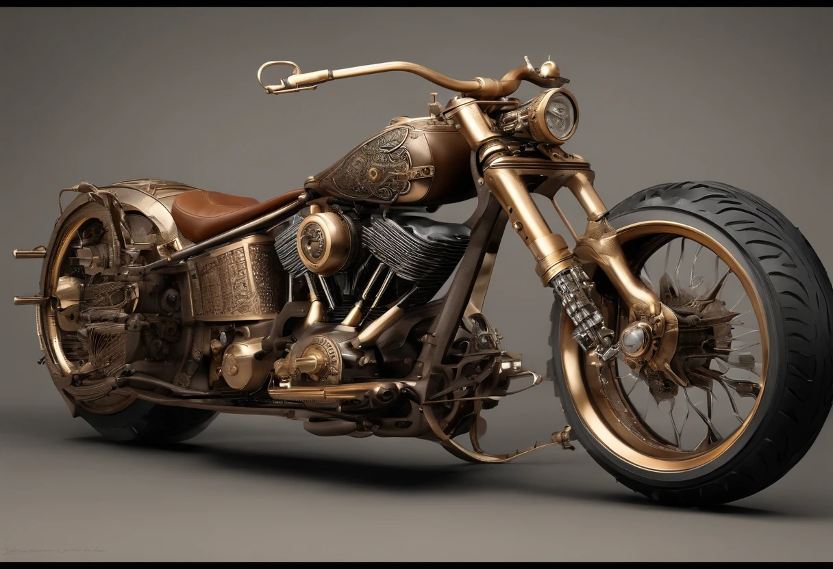 (masterpiece, best quality, ultra-detailed, photorealistic), vehicle concept design, a futuristic harley davidson chopper, strong, powerful, sleek