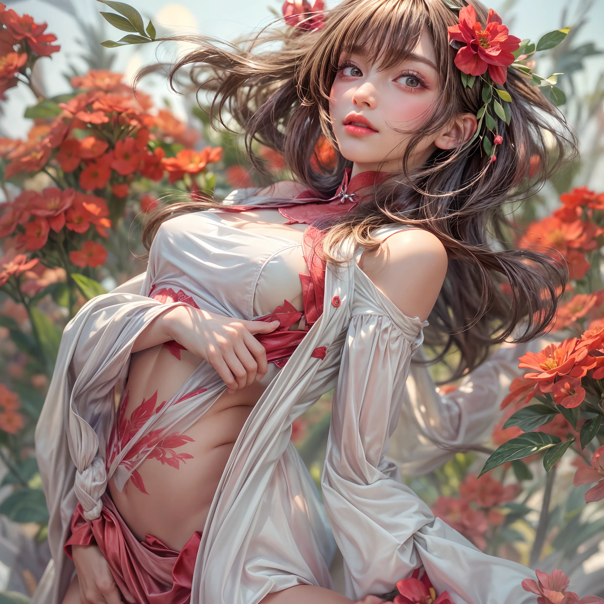 (best quality,highres,masterpiece:1.25), { ultra-detailed | realistic | photorealistic | RAW | Physically-based rendering },((photo-realistic:1.45)), { Zoom Layer | White and vivid colors | Random hair color | Short Bob | hair flowing in the wind | Strong wind | Face focus | Ass focus | Detailed open crotch bloodstains }, { beautiful detailed eyes | beautiful detailed lips | long eyelashes | rosy cheeks | natural-looking eyebrows | sparkling eyes with intricate details | subtle blush on the face | warm and inviting smile | detailed eyelashes with volume and length | sparkling highlights in the eyes | delicate shadows on the face | expressive facial features | life-like expressions | captivating gaze | pure joy and happiness radiating from the eyes and face }, { Glistening ivory skin | impeccable skin texture }, { (Mystical sight) | subtle atmospheric haze | Curved horizon | Red Moon | early morning | magic hour | high place | on the top | Flowers | Red leather high collar }, back lighting, (A Tiny Japanese junior idol:1.25), { childish:1.25 | slingshot swimsuit | sideboob:1.15 }, { Dynamic-angle:1.2 | from below | Wide-angle | Whole BODYSHOT }, ( Whole Body proportions and all limbs are anatomically accurate ) .