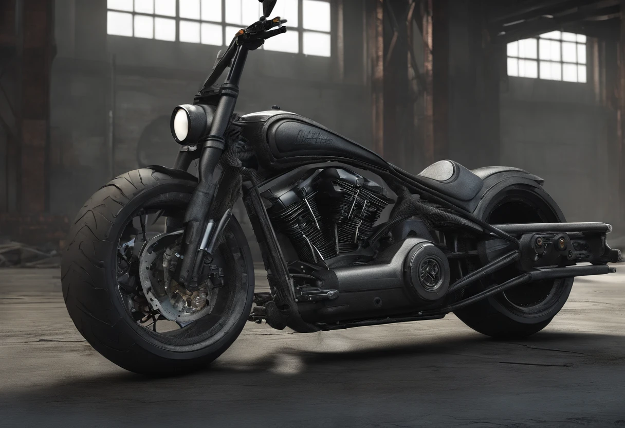 (masterpiece, best quality, ultra-detailed, photorealistic), vehicle concept design, a futuristic harley davidson chopper, strong, powerful, sleek
