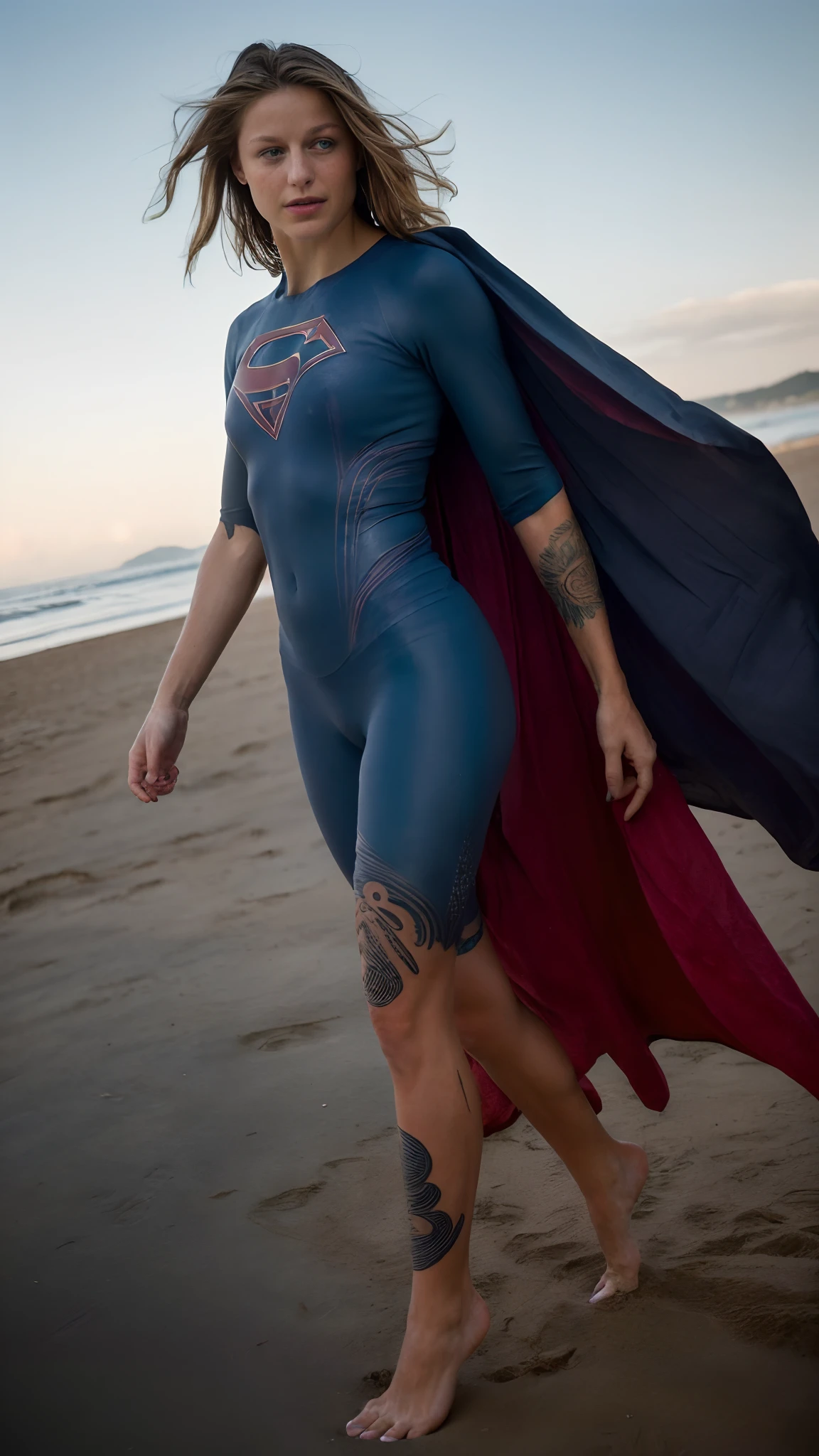 ( high quality photograph: 2.9, insanely detailed skin surface :2.98, photograph of melissa benoist ) :( tall woman, no makeup :1.99, lots of tattoos on her body :1.99, tattooed woman , freckles skin :1.98 , seductive expression :1.98 , outdoor beach party background :1.99 , outdoor beach background :1.95 , she is wearing green gym costume :1.98, tall woman: 1.98 ,hot sexy woman ) [ (( 50 years old hot woman :1.95 ),full body, her entire sexualized body is shown in the photograph,((( correct hands, correct fingers:1.99, Kodak 200T, dreamlike lighting, global illumination ,Clear facial features:1.98 , high key light , low contrast : 1.99, 85mm, 100mm lens, f/1.8, candid, natural light, uplight, Ilford film stock --ar 16:9 --q 2 --v 5, Create ultra-detailed images textures, capturing every detail with precision )))