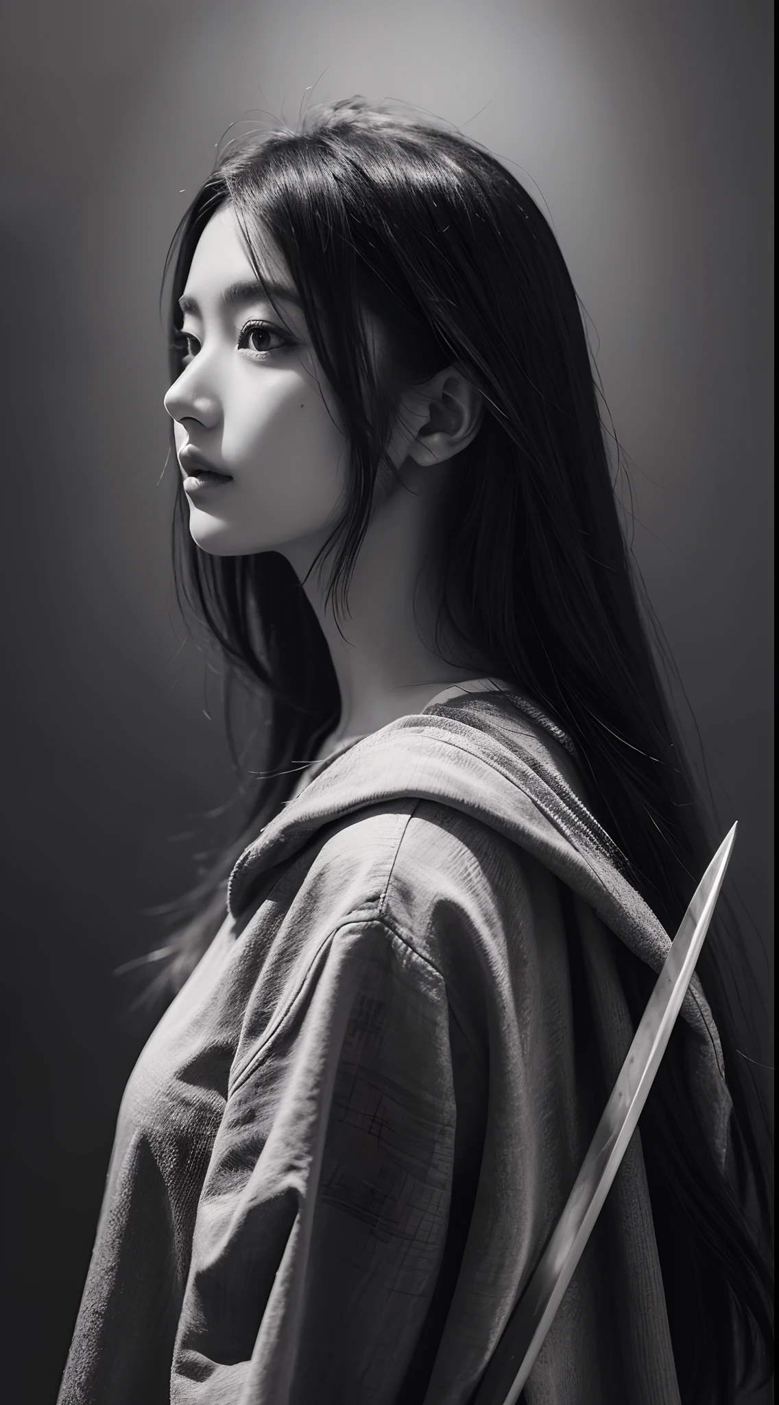 Sketch of people,Charcoal painting,Black and white,s girl,swordsmen,ancient wind