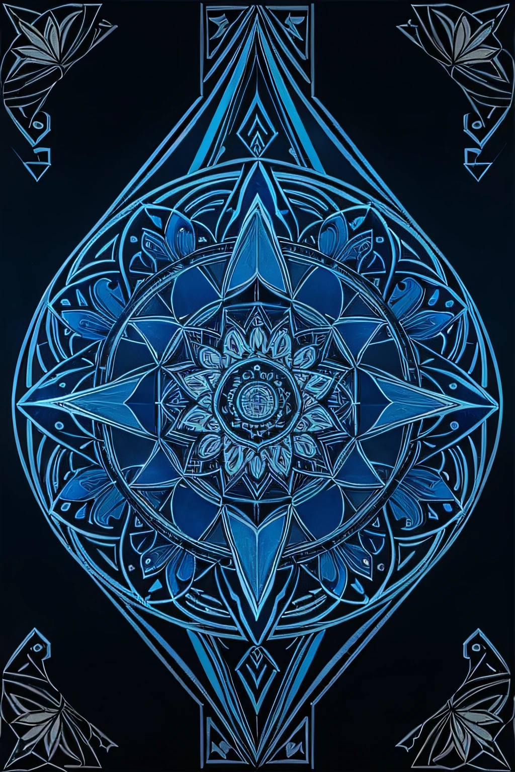 Multiple geometric elements combine graphic and colorful images,There is a sense of flow,pen and ink on paper,A blue lotus flower made up of geometric figures,The graphics are full and rich