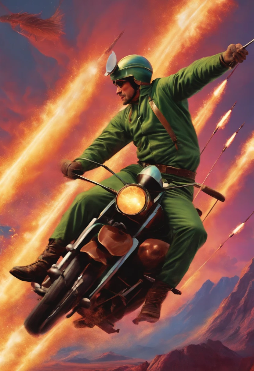 man riding on an arrow missile