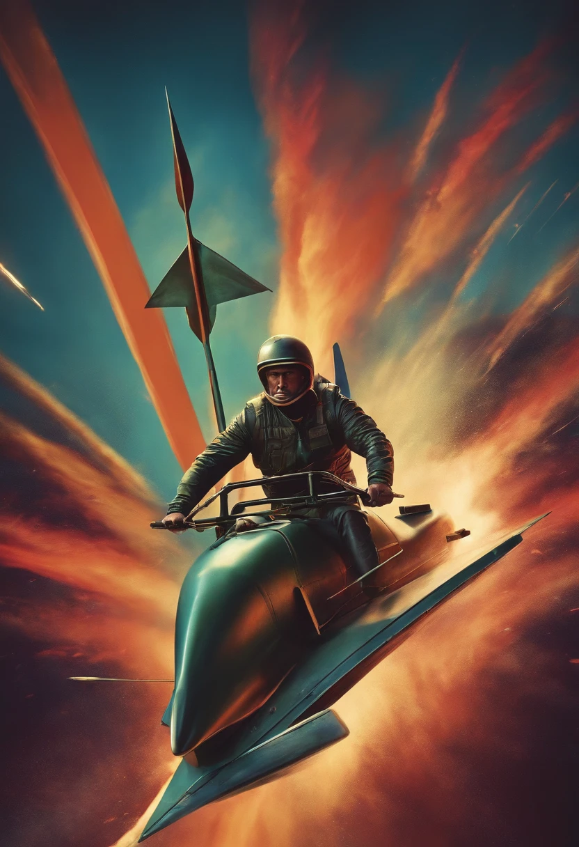 man riding on an arrow missile