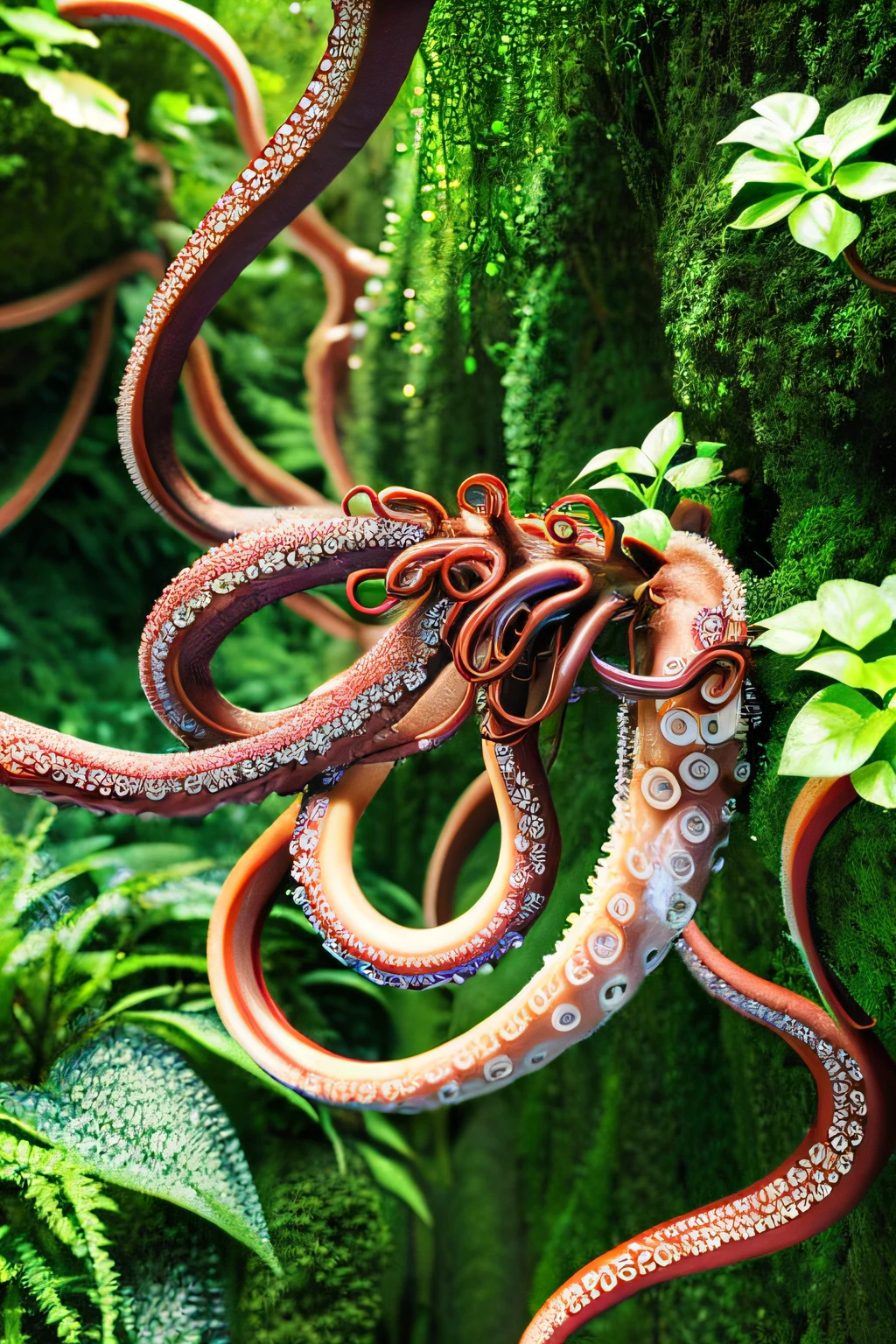 (((Giant tentacles of the plant system)))、Tentacles grow in large quantities、masutepiece, Best Quality, wall-paper, ,Photorealistic, In a mossy cave,High resolution, Detailed tentacle wart