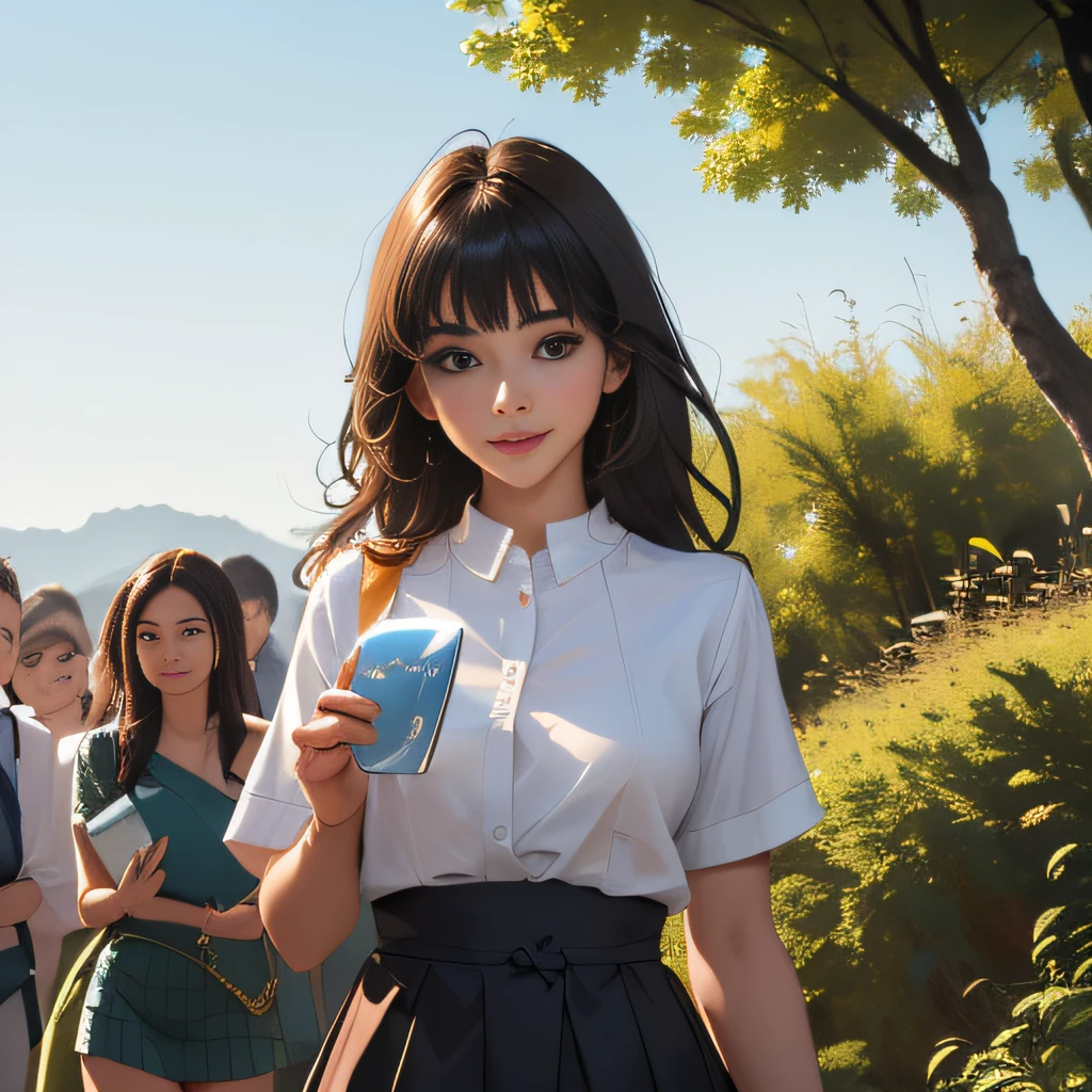 sfw, (Extremely detailed 8k wallpaper:2), (photo:2), (soigne Beautiful girl:2), (gives a lecture to friends:2), detailed (Face and eyes), (hyper realistic:1), (highly detailed:1), (epic realistic:1), rim light, (maximum details:1), cozy, (fullbody:1.2), (looking at viewer:2), (Woman's Attractive Qualities:2), (Attractive Woman:2), (Attractive:2), Smile, Intelligence, Empathy, Gracefulness, Sense of Style, Fitness, Grooming, Optimism, (Sensitivity:2), Sincerity, Romantic Gestures, Playfulness, Fashion Sense, (Sensuality:2), Charm, Modesty, Thoughtfulness, (Femininity:1), Flirtatiousness, Warmth, (Physical attractiveness:2), A beautiful smile, A love of life, strength and power, vulnerability, curiosity, wonder, love, (nature background:2), kawaii, waifu, Beautiful breasts, (attractive body:2), (Beautiful body:2), Beautiful pose, attractive pose, (Beautiful legs:1.0), (spread legs:1.0), (Beautiful clothes:1), (classic clothes:2), (elegant clothes:2), (European clothes:2), detailed clothes, (skirt:1), (blouse:1), (provocative pose)