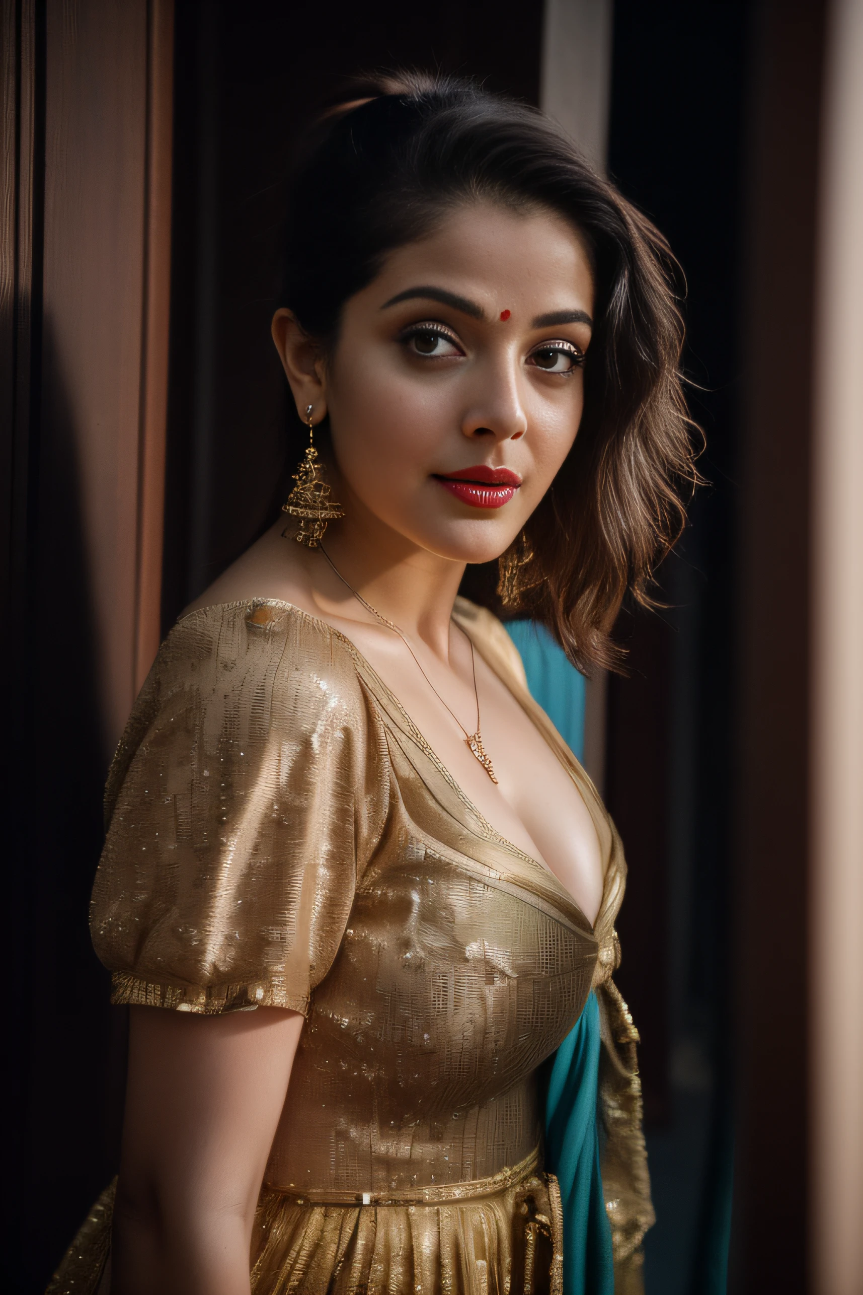 day scene, extreme close up photo of naked vedhika from top view, big cheeks, red Hollywood lips, , huge breasts, squatting near shrub in a garden, hourglass figure, armpits, (blue eyes:1), ponytail, necklace, 30 yo, look at viewer and smile, (cinematic:1.3), intricate details, (ArtStation:1.2)