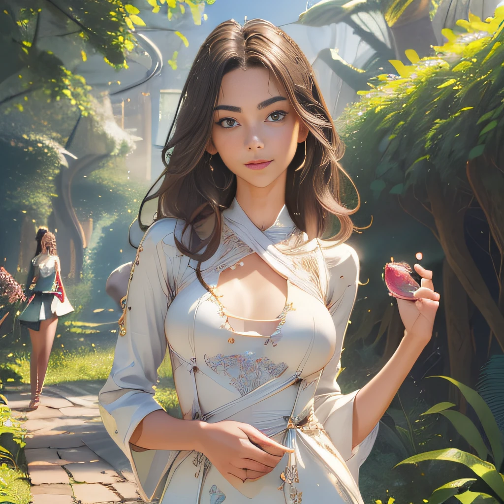 sfw, (Extremely detailed 8k wallpaper:2), (photo:2), (soigne Beautiful girl:2), (gives a lecture to friends:2), detailed (Face and eyes), (hyper realistic:1), (highly detailed:1), (epic realistic:1), rim light, (maximum details:1), cozy, (fullbody:1.2), (looking at viewer:2), (Woman's Attractive Qualities:2), (Attractive Woman:2), (Attractive:2), Smile, Intelligence, Empathy, Gracefulness, Sense of Style, Fitness, Grooming, Optimism, (Sensitivity:2), Sincerity, Romantic Gestures, Playfulness, Fashion Sense, (Sensuality:2), Charm, Modesty, Thoughtfulness, (Femininity:1), Flirtatiousness, Warmth, (Physical attractiveness:2), A beautiful smile, A love of life, strength and power, vulnerability, curiosity, wonder, love, (nature background:2), kawaii, waifu, Beautiful breasts, (attractive body:2), (Beautiful body:2), Beautiful pose, attractive pose, (Beautiful legs:1.0), (spread legs:1.0), (Beautiful clothes:1), (classic clothes:2), (elegant clothes:2), (European clothes:2), detailed clothes, (skirt:1), (blouse:1), (provocative pose)