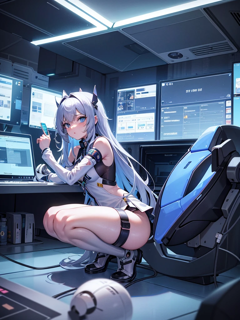One girl、Inside the spacecraft、A girl and a beautiful sight are spreading。The walls and ceiling are covered with panels of futuristic design.、It has a fantastic glow。The interior of the ship is spacious々and々And々And々And々And々And々And々And々And々And々And々And、A variety of scientific instruments and consoles are located。The interior space of the spacecraft is、、、、、、、、、、、、It features a silvery metallic texture and a curvaceous design、focus on girl