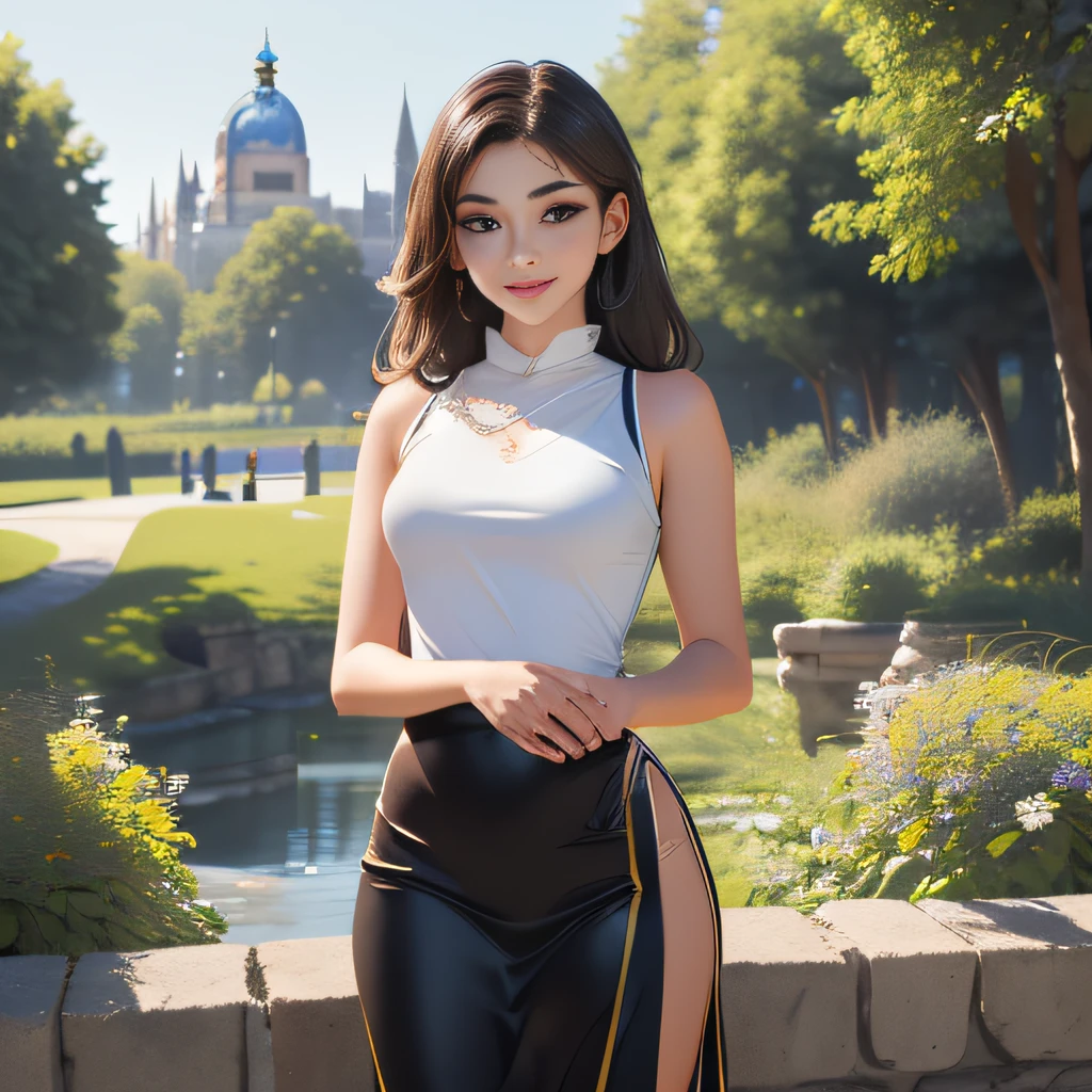 sfw, (Extremely detailed 8k wallpaper:2), (photo:2), (soigne Beautiful girl:2), (gives a lecture to friends:2), detailed (Face and eyes), (hyper realistic:1), (highly detailed:1), (epic realistic:1), rim light, (maximum details:1), cozy, (fullbody:1.2), (looking at viewer:2), (Woman's Attractive Qualities:2), (Attractive Woman:2), (Attractive:2), Smile, Intelligence, Empathy, Gracefulness, Sense of Style, Fitness, Grooming, Optimism, (Sensitivity:2), Sincerity, Romantic Gestures, Playfulness, Fashion Sense, (Sensuality:2), Charm, Modesty, Thoughtfulness, (Femininity:1), Flirtatiousness, Warmth, (Physical attractiveness:2), A beautiful smile, A love of life, strength and power, vulnerability, curiosity, wonder, love, (nature background:2), kawaii, waifu, Beautiful breasts, (attractive body:2), (Beautiful body:2), Beautiful pose, attractive pose, (Beautiful legs:1.0), (spread legs:1.0), (Beautiful clothes:1), (classic clothes:2), (elegant clothes:2), (European clothes:2), detailed clothes, (skirt:1), (blouse:1), (provocative pose)
