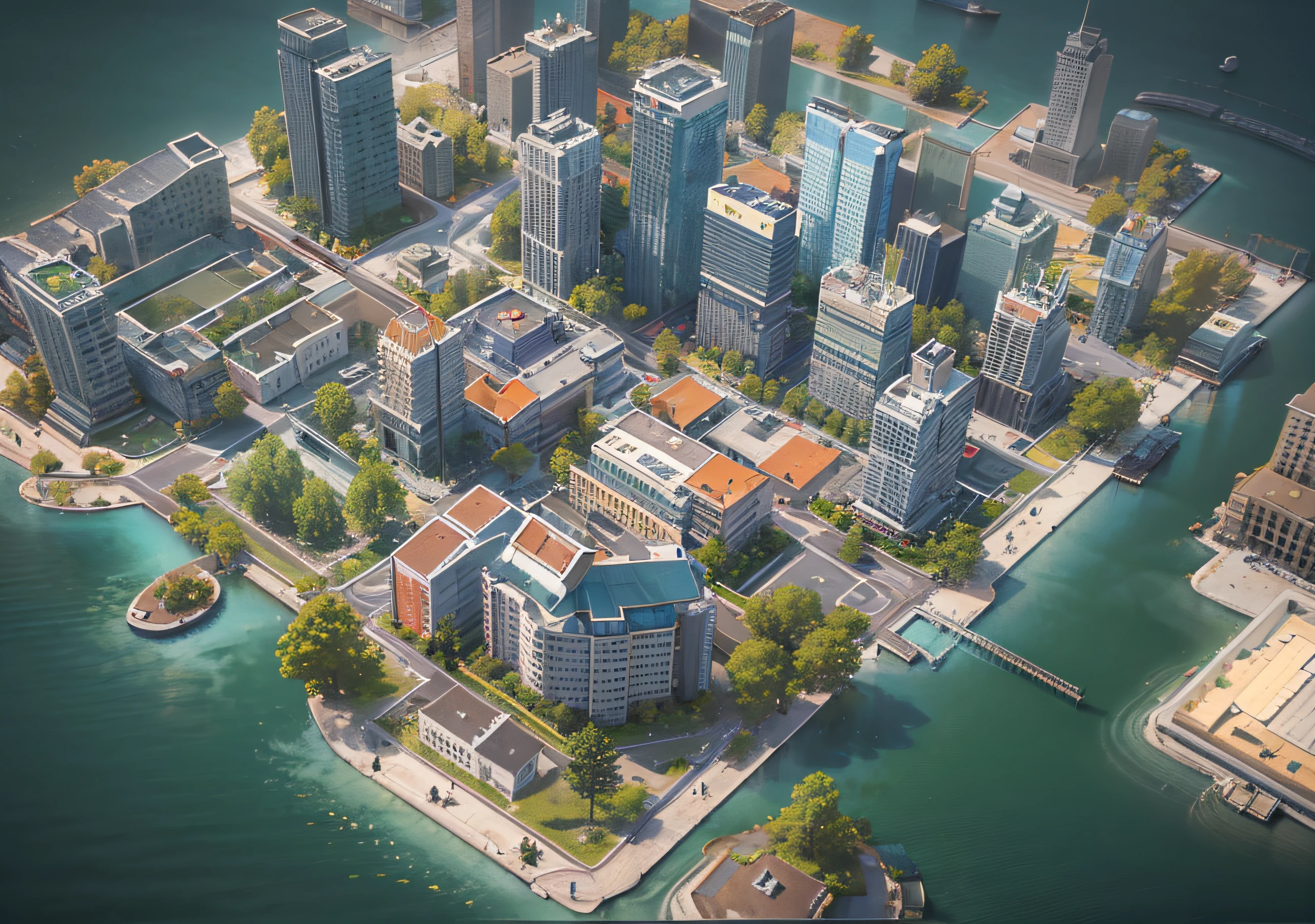 game map, 3rd person view, City map, with appartment, with buildings, with school, high quality, next sea, ((3D))
