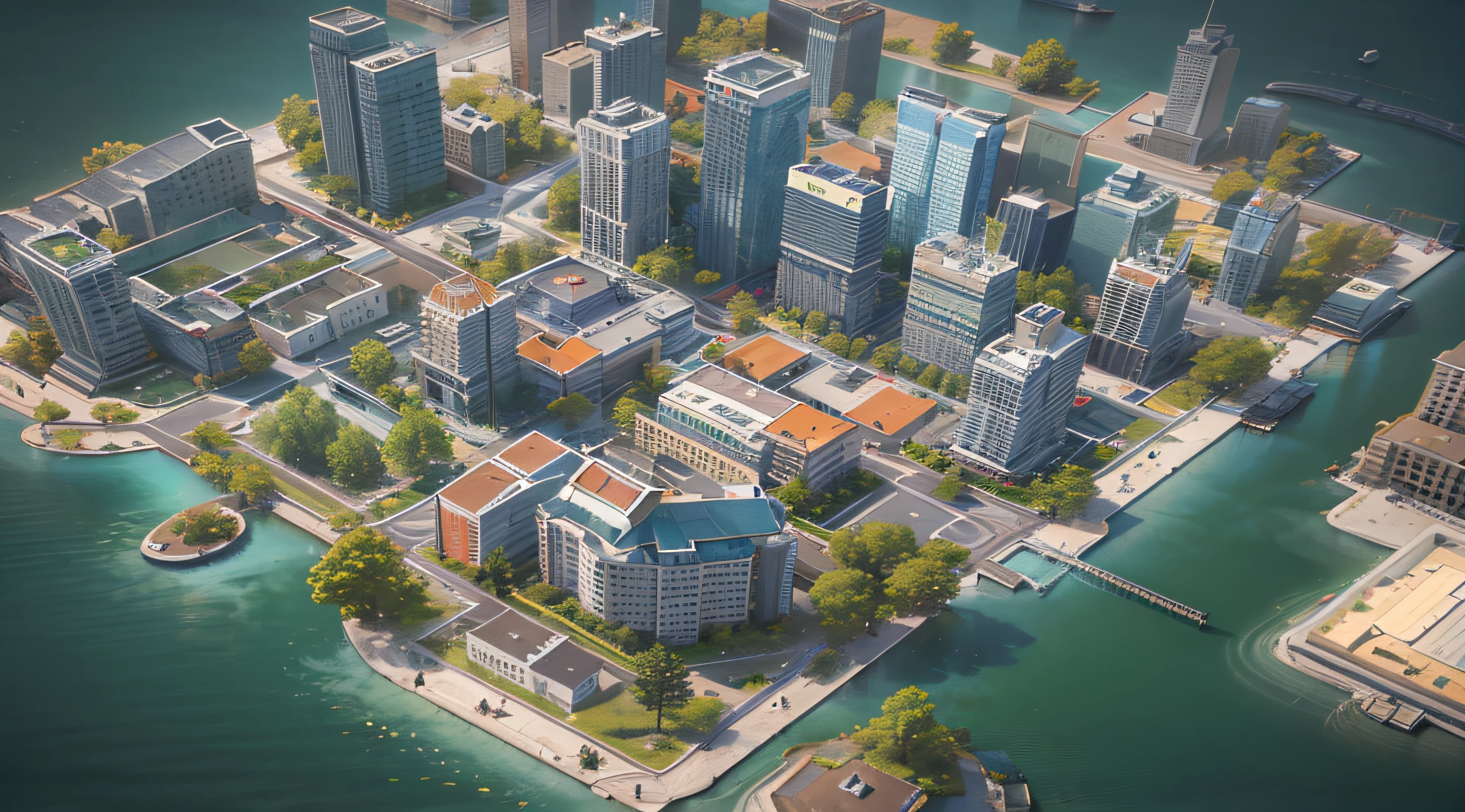 game map, 3rd person view, City map, with appartment, with buildings, with school, high quality, next sea, ((3D))