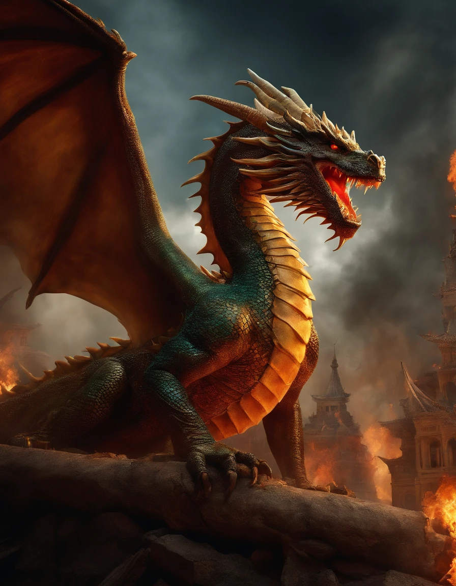 The dragon fell in a city destroyed by war