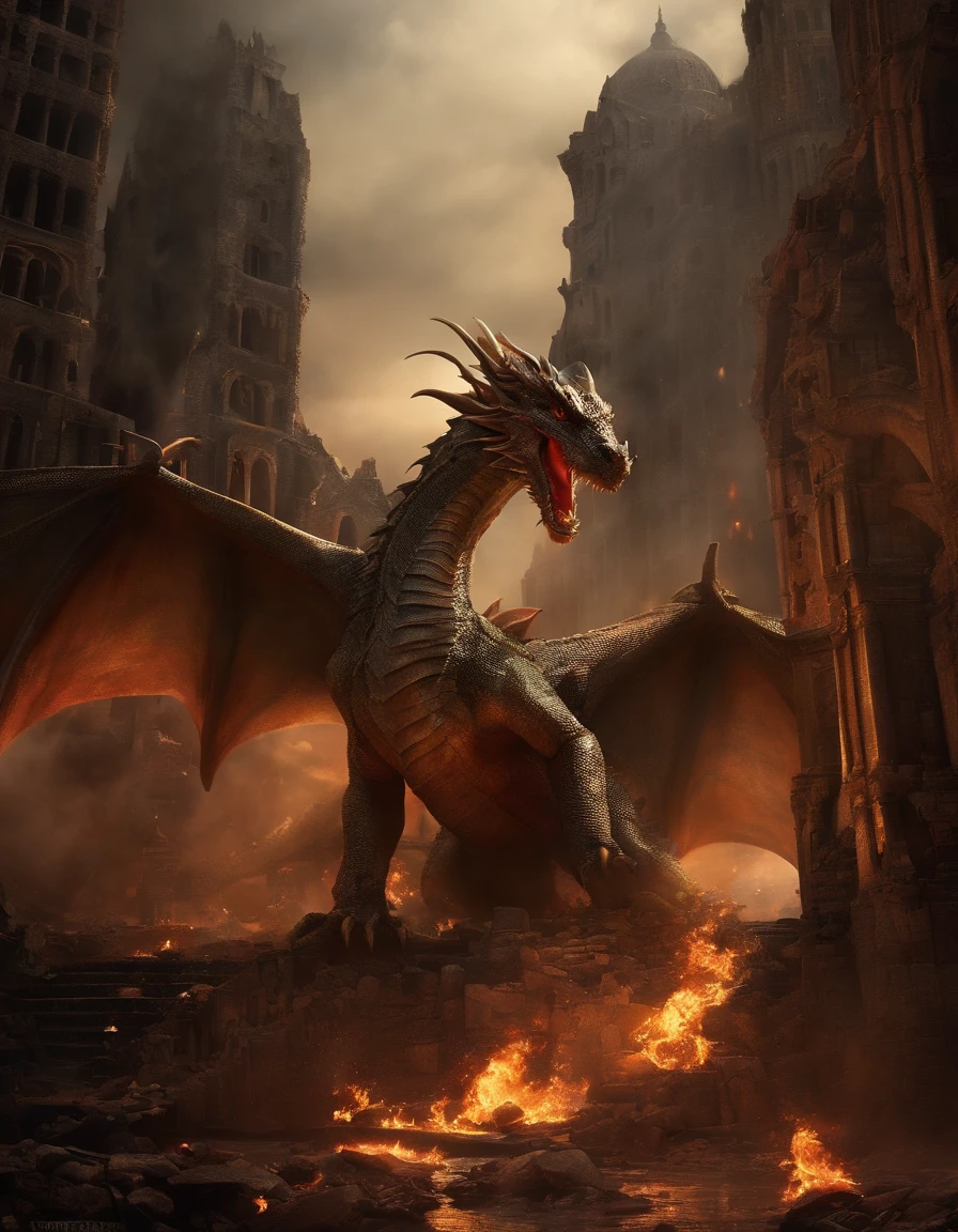 The dragon fell in a city destroyed by war