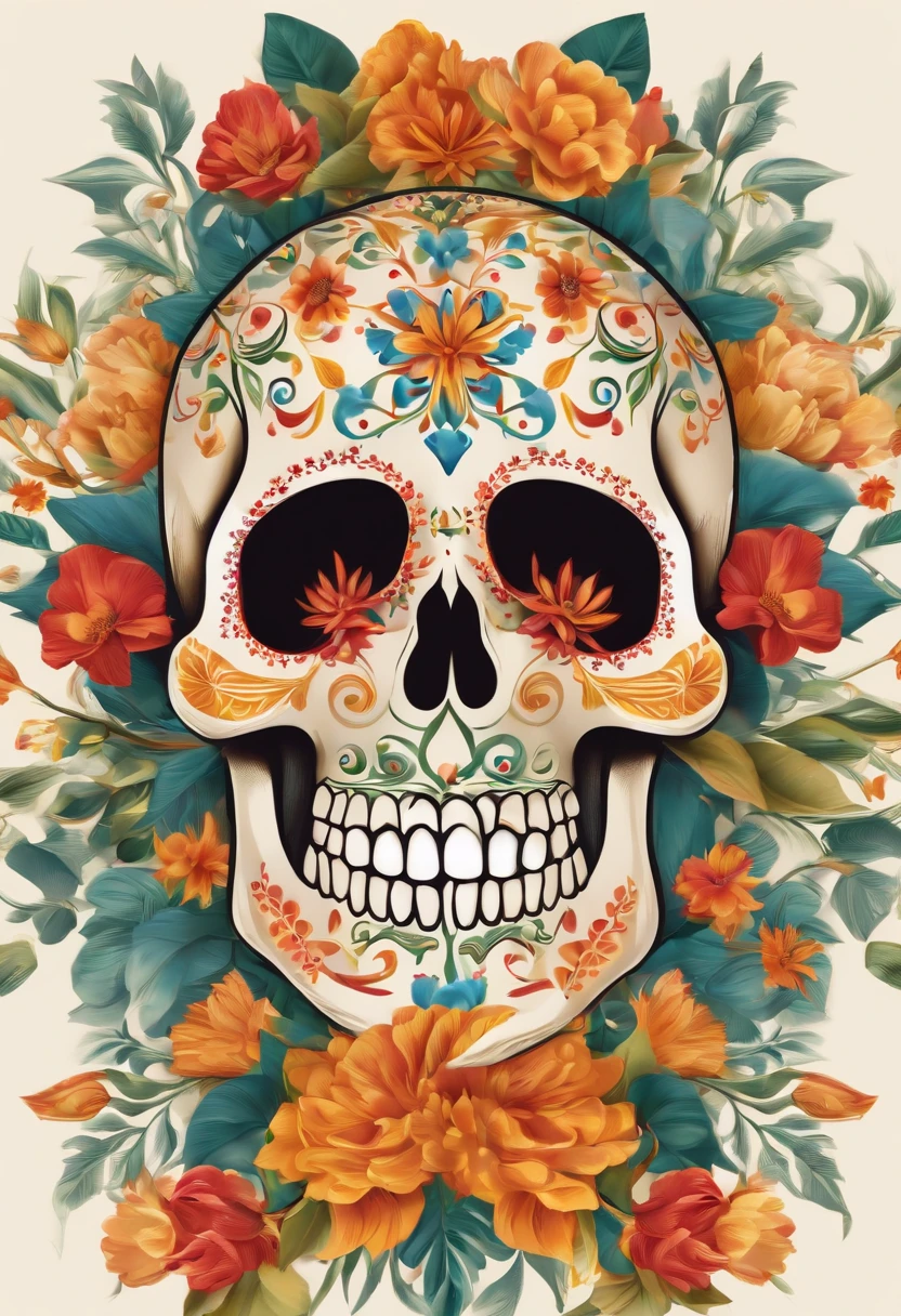 (La mejor calidad,4k,8k,Altas Resoluciones,Obra maestra:1.2),Ultra detallado,(realista,fotorrealista,fotorrealista:1.37),skull face,Pintura facial decorativa,colores brillantes,Sugar skulls,Traditional Mexican Celebration,Detailed Sugar Skull,Elaborada corona de flores,esqueletos danzantes,Ornamentado atuendo tradicional,Colorful marigold flowers,altar a la luz de las velas,Humo e incienso,Fondo vibrante,traditional papel picado,Celebration of Life,Ambiente alegre y festivo,Entorno nocturno al aire libre,vividly painted skulls,Floral prints and designs,Vivacious and energetic poses,Movimiento y dinamismo,Luz de velas brillantes,linternas de papel festivas,Warm and welcoming lighting,Mystical and spiritual atmosphere,Tonos ricos y vibrantes,Playful and creative composition,Unique and eye-catching images,Meticulous Attention to Detail,A harmonious blend of tradition and modernity,3D Rendering Technology,Mapeo de texturas de alta calidad,Realistic lighting effects