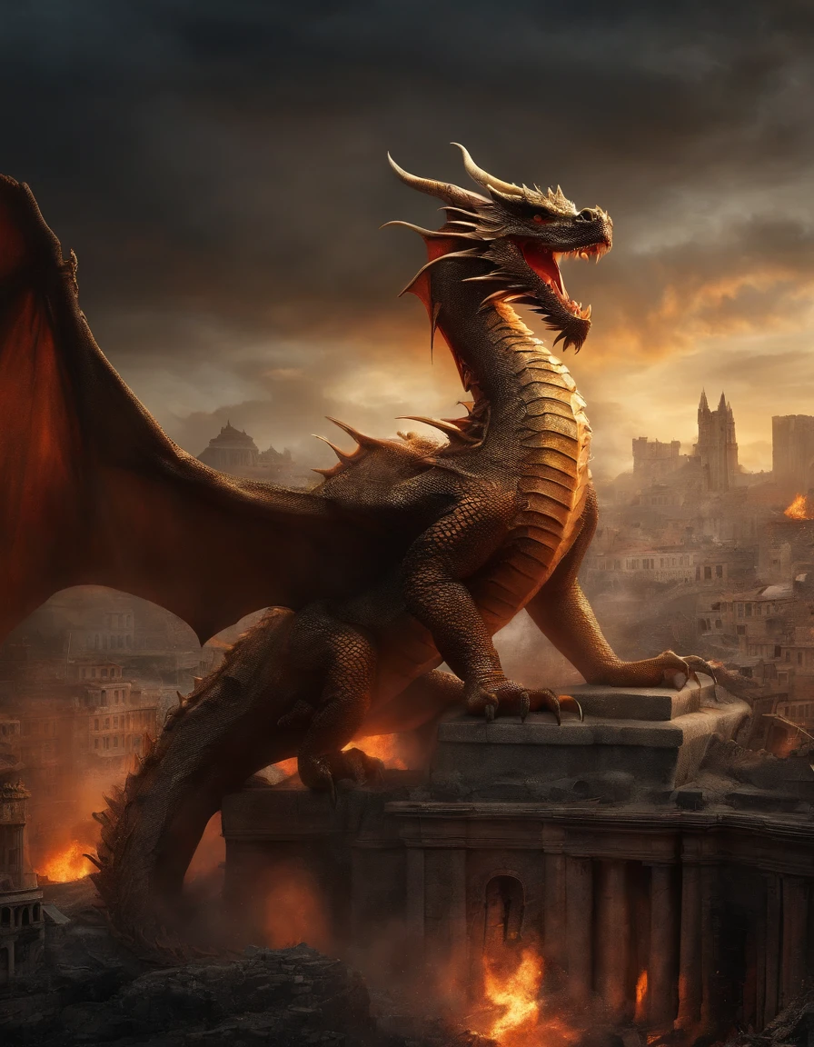 The dragon fell in a city destroyed by war